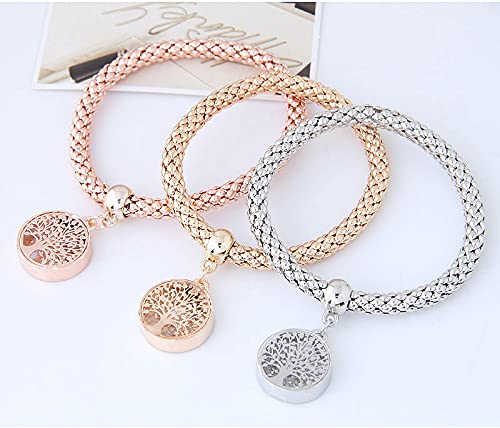 3PCS Gold Silver Rose Gold Corn Chain Bracelet Set - Tree of Life Heart Shaped Stretch Bracelet with Crystal Charms, Multi Layer Boho Bracelets for Women | Perfect for Parties, Gifts & Everyday Wear