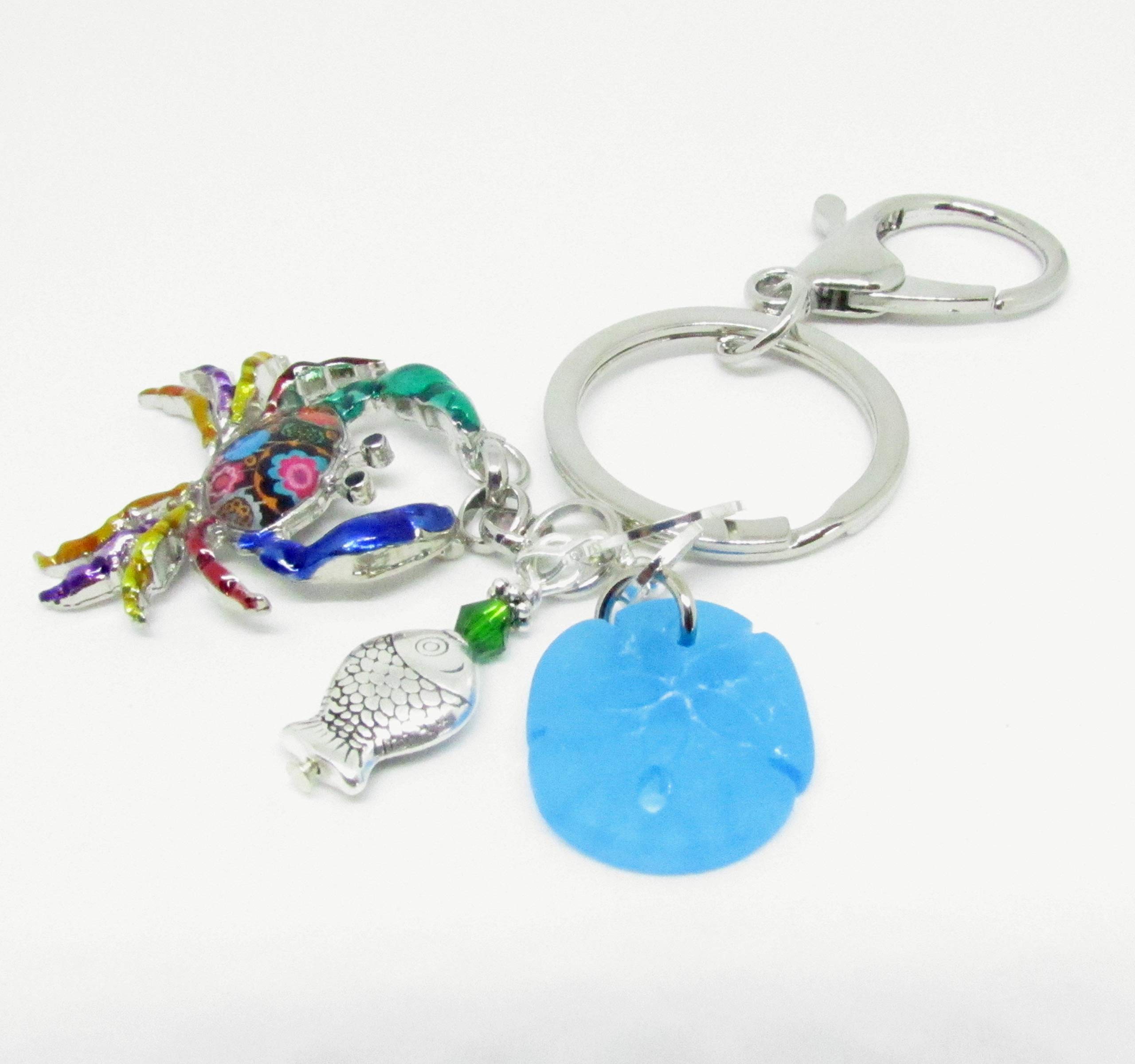 Vibrant Crab Keychain - Beach Themed Keyring with Sea Glass Charm - Tropical Gifts for Women - Perfect Mother's Day Present for Mom - Ideal for Beach Vacations, Summer Accessories & Coastal Home Decor