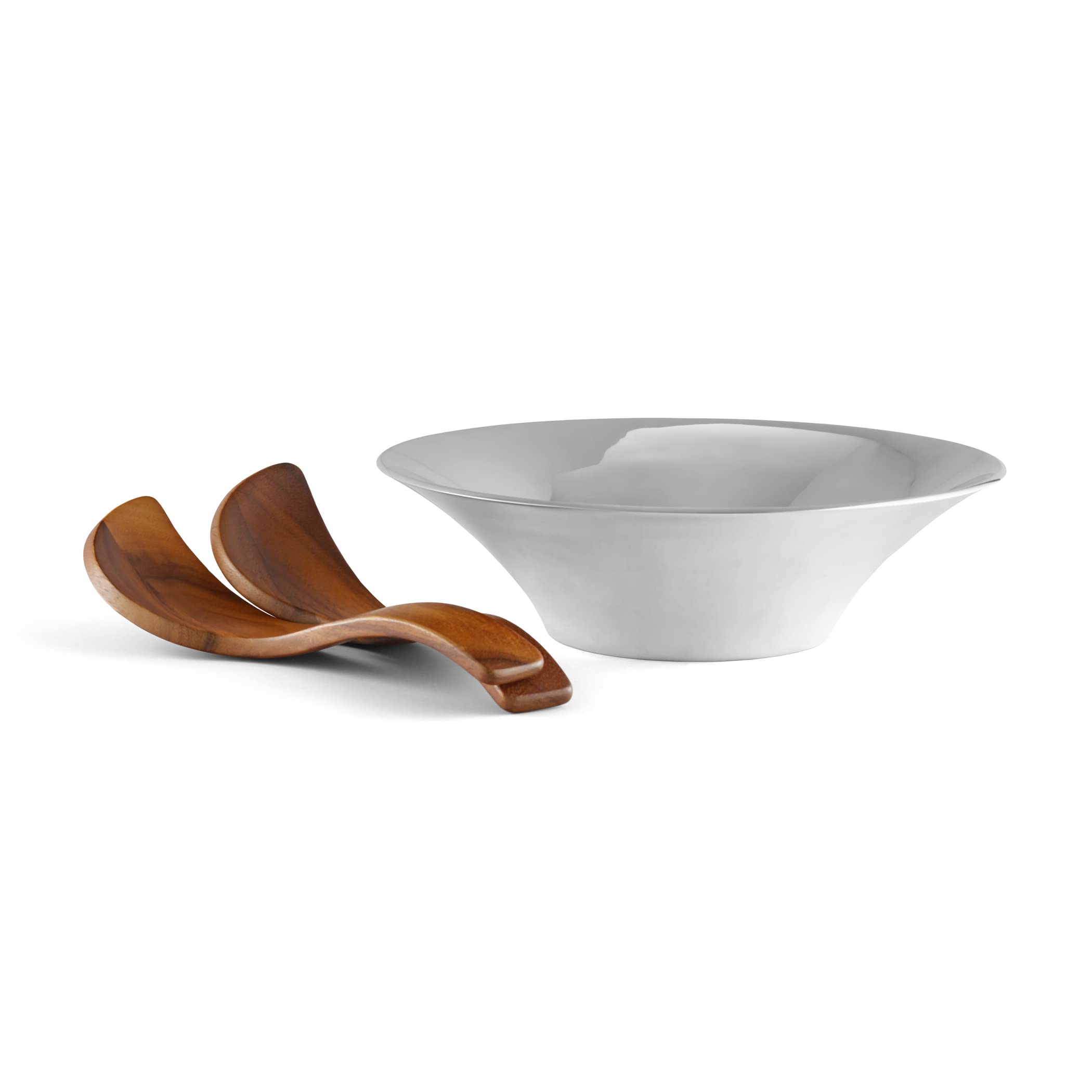 Nambe Chillable Salad Bowl with Servers – Large Chilled Serving Bowl with Utensils for Parties & Entertaining | Keep Veggies, Fruits, Potato & Pasta Cold | Refrigerator Safe | Designed by Scott Henderson | Perfect for BBQs, Picnics & Summer Gatherings