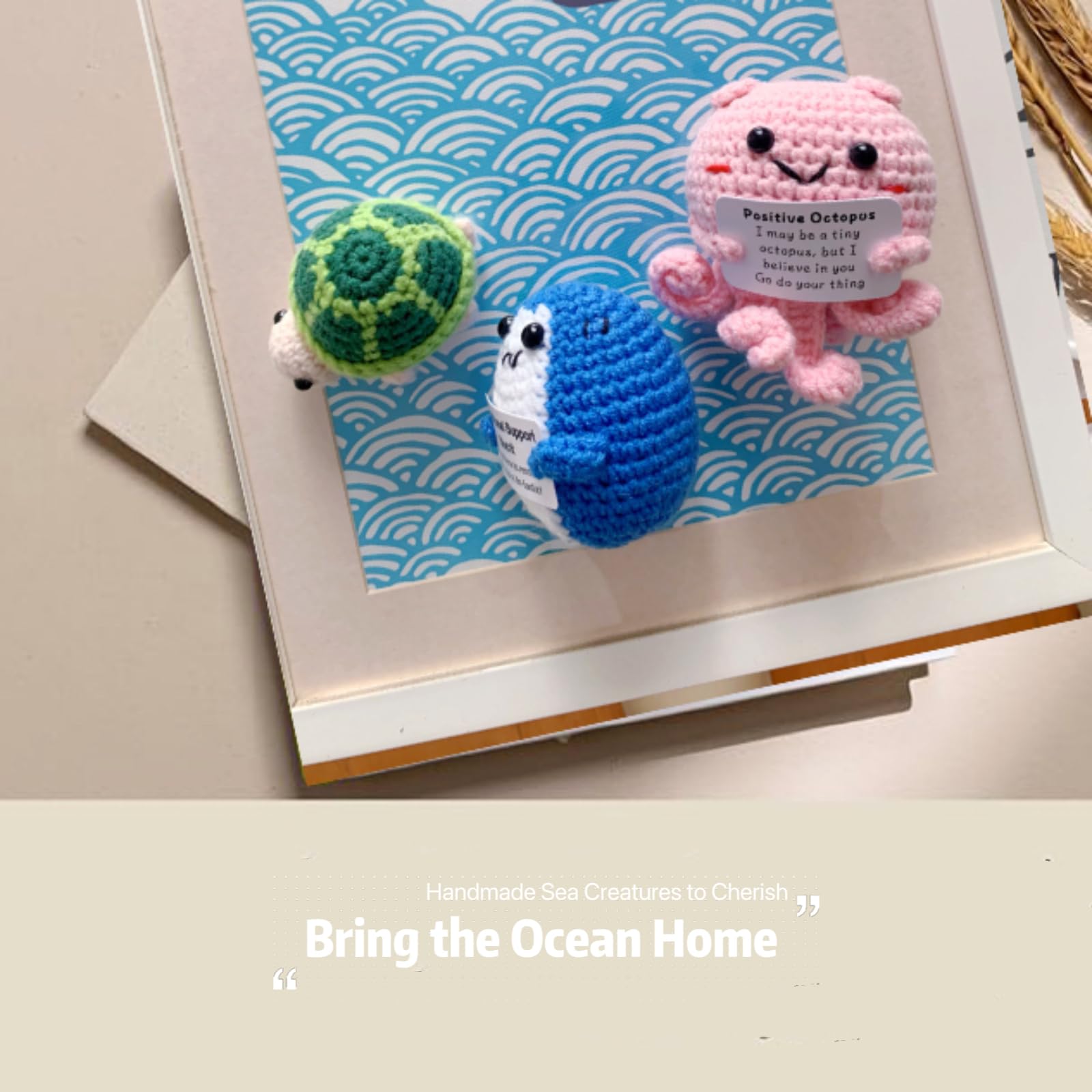 Handmade Crochet Animal Plush Set - Shark, Turtle, Octopus with Pocket Hug Token & Greeting Card | Cute Knitted Dolls for Birthday, Valentine's Day Gifts | Emotional Support Gift for Women, Men, Friends | Perfect for Home Decor, Nursery Room, Stress Relief & Special Occasions