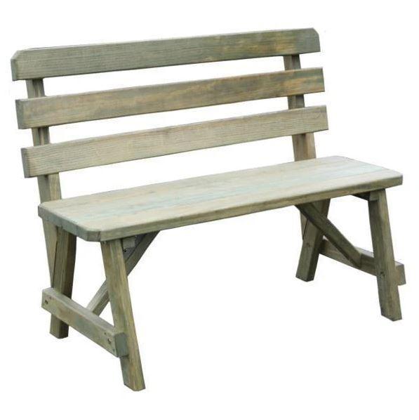 A&L Furniture Yellow Pine Traditional Backed Bench - Rustic Wooden Entryway Seating for Home, Garden, and Outdoor Decor