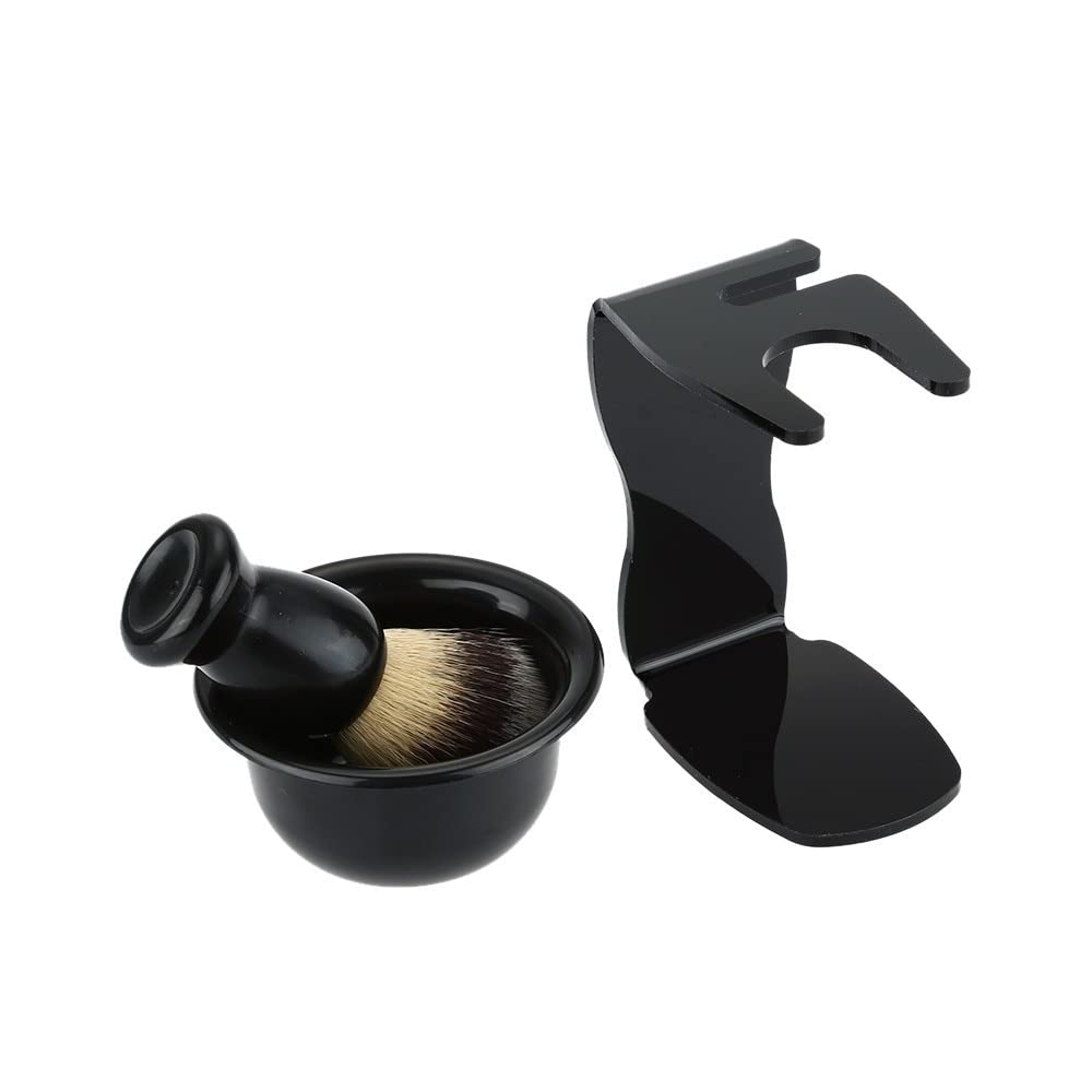 3 in 1 Men's Shaving Brush Kit with Acrylic Brush & Black ABS Resin Bowl - Premium Beard Cleaning Tools for Wet Shaving - Ideal Gift for Men, Home & Travel Use