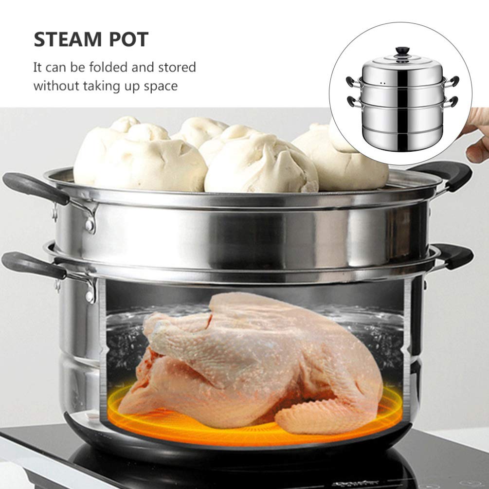 DOITOOL 3-Layer Stainless Steel Steamer Pot Set - Stackable Kitchen Cookware for Healthy Cooking | Perfect for Steaming Vegetables, Seafood & Dumplings