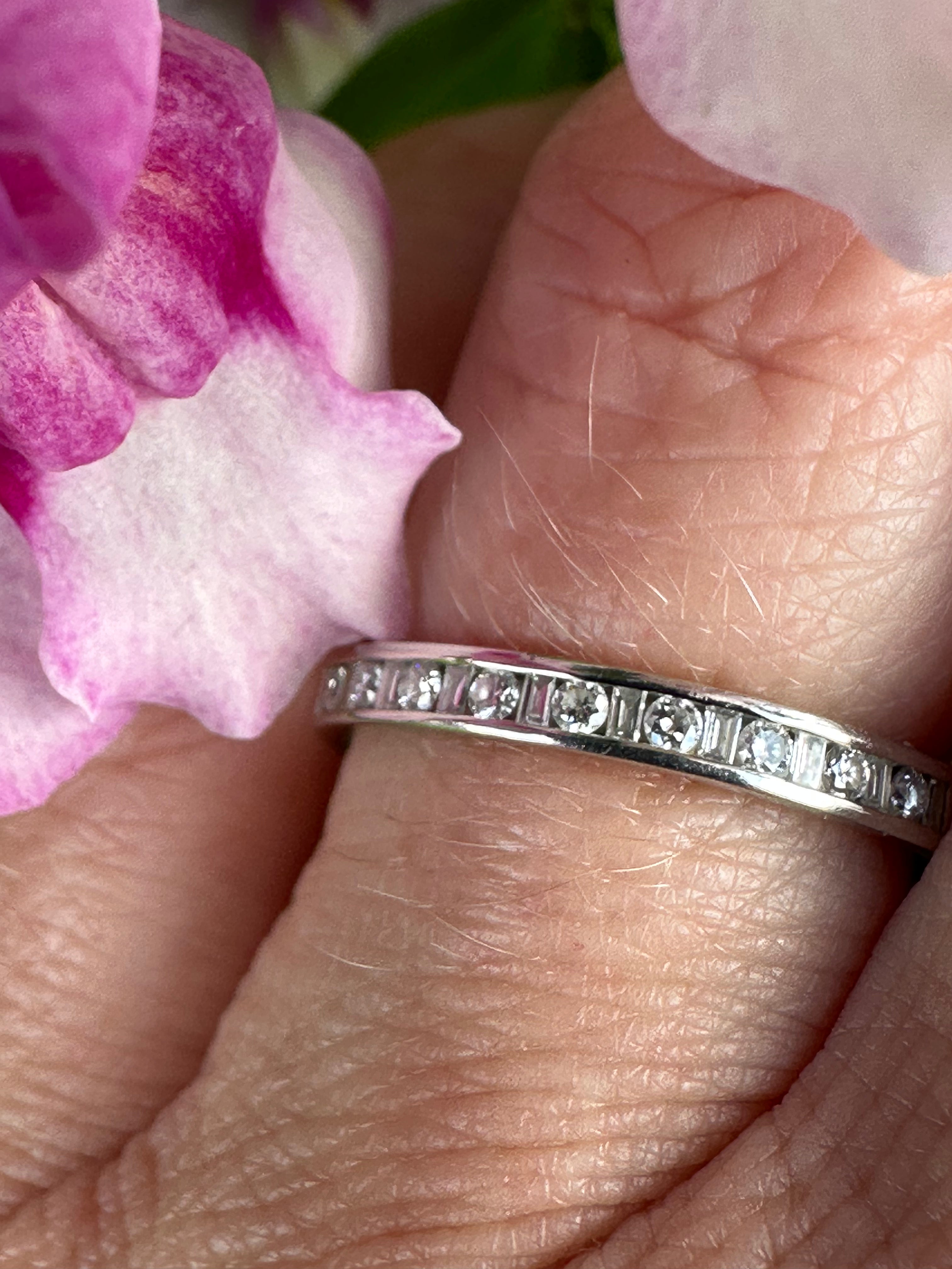 Platinum Half Eternity Ring with Certified Brilliant & Baguette Diamonds - Perfect for Weddings, Anniversaries & Special Occasions