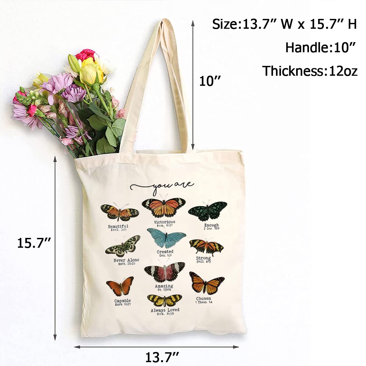 Butterfly Bible Verse Canvas Tote Bag - Inspirational & Funny Reusable Shopping Bag for Women - Perfect for Church, Bible Study, Groceries & Daily Use