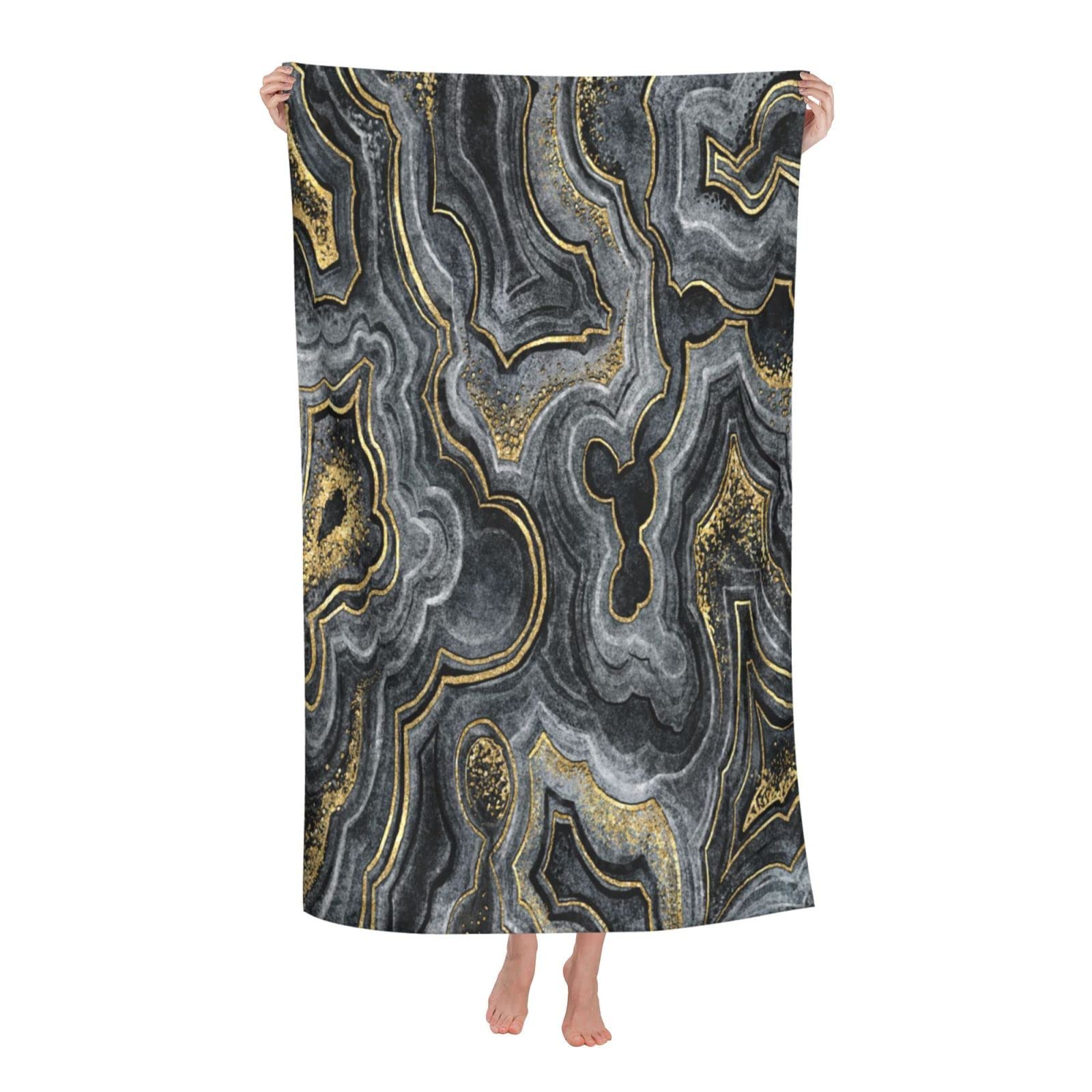 Premium Black White Gold Marble Beach Towel - Oversized 52x32 Inch Microfiber Pool Towel - Quick Dry, Super Absorbent & Sandless - Lightweight for Beach, Pool & Travel