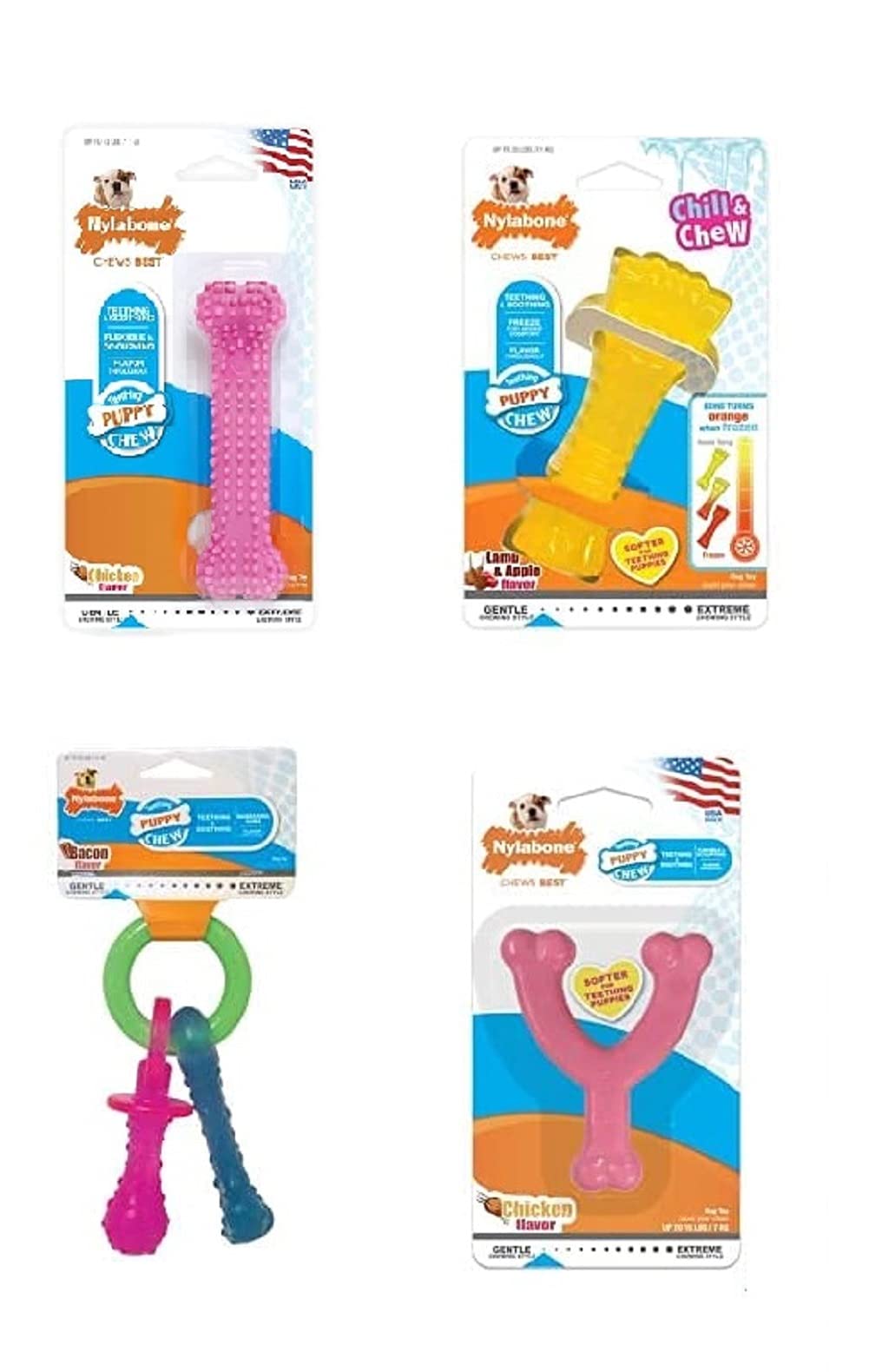 Nylabone Puppy Chew Toy Bundle - Durable Dog Chew Toys for Teething Puppies, Small & Medium Breeds - 3 Pack Dental Chew Bones for Puppy Training & Teeth Cleaning - Perfect for Playtime, Crate Training & Anxiety Relief