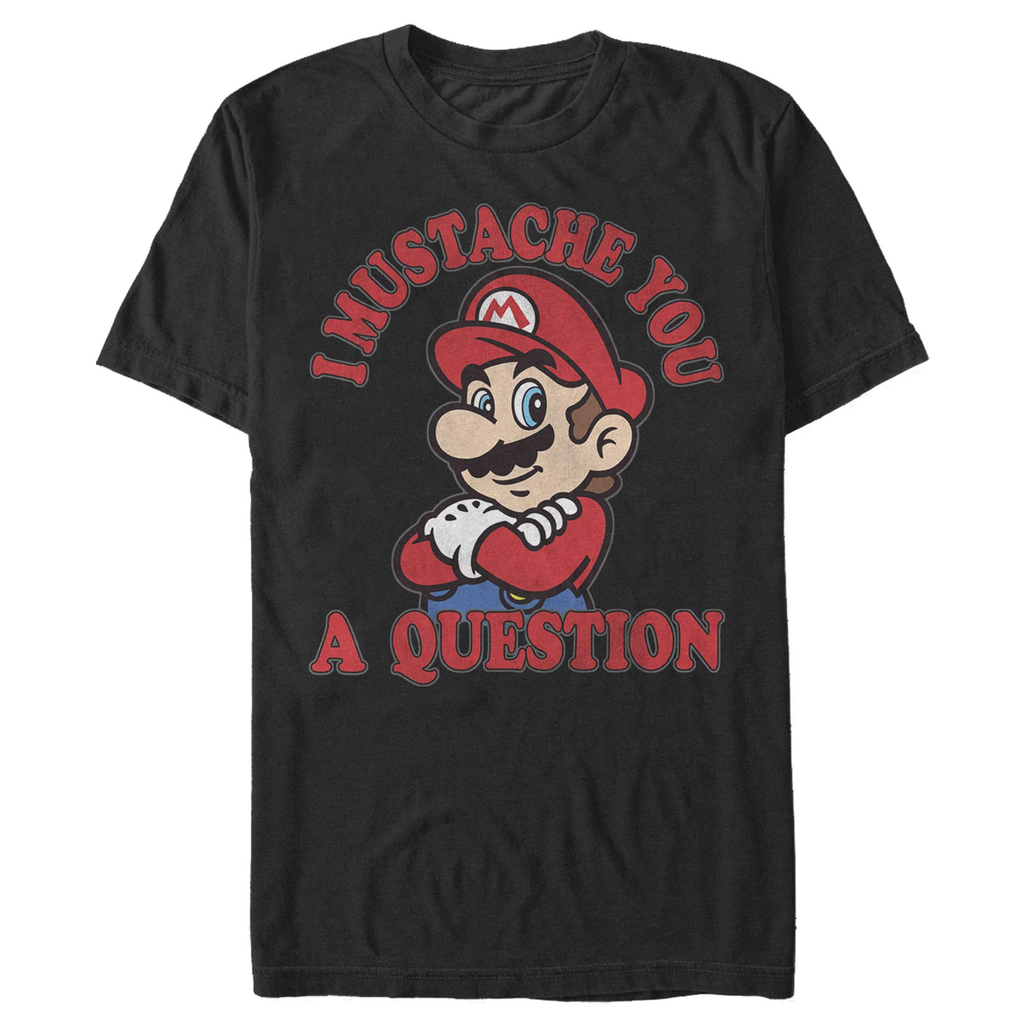 Super Mario Bros Men's Graphic T-Shirt - Funny 'I Mustache You a Question' Design - Nintendo Video Game Fan Apparel - Perfect for Gaming, Cosplay & Casual Wear