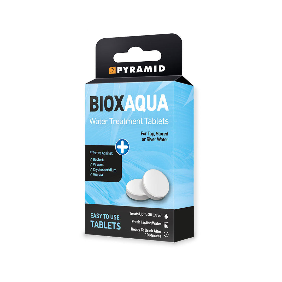 Pyramid Biox Aqua Chlorine Dioxide Water Purification Tablets - 100 Tablets for Emergency Water Treatment, Camping, Hiking, and Travel