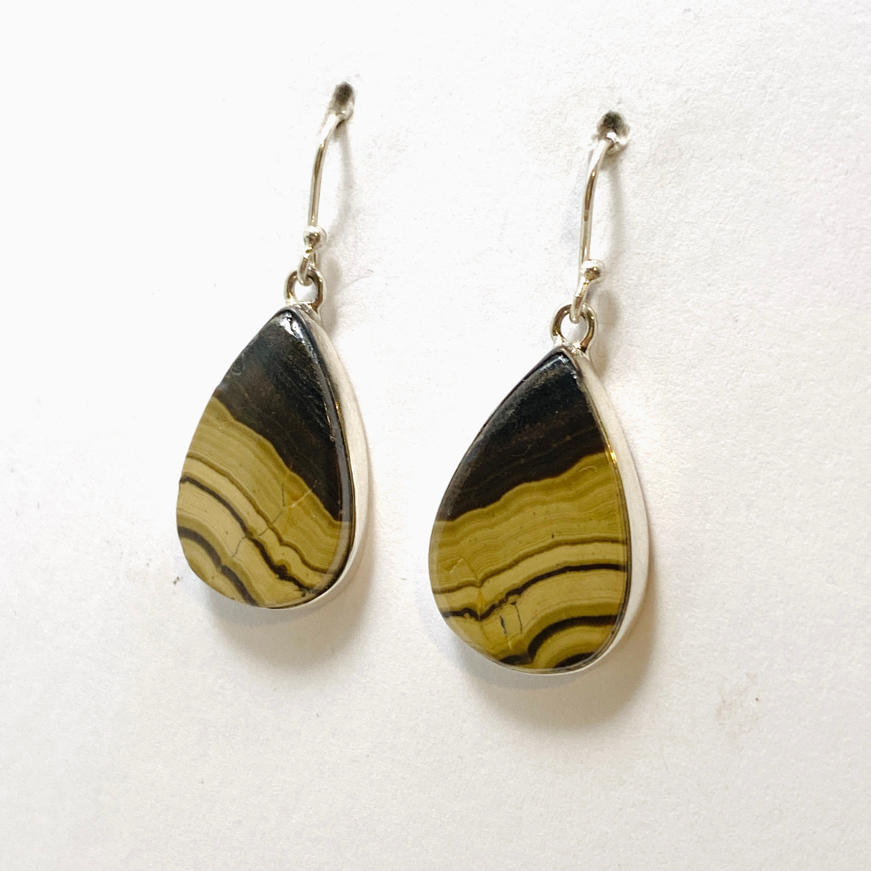 Schalenblende Teardrop Cabochon Earrings KEGJ1561 - Handmade Gemstone Dangle Earrings for Women, Unique Mineral Jewelry Gift - Perfect for Parties, Weddings & Special Occasions