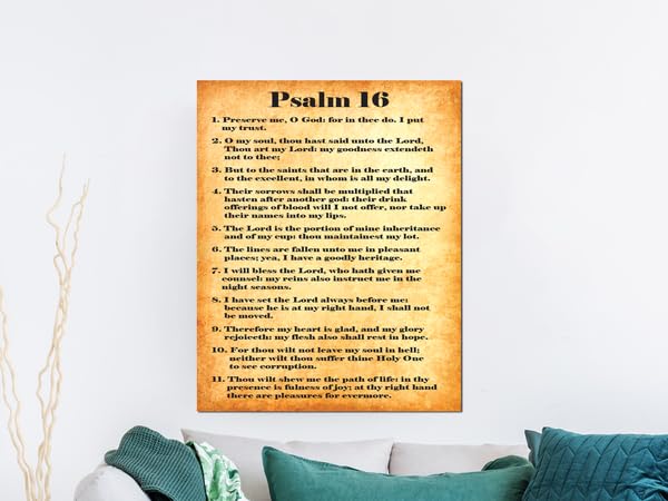 Gold Bible Verse Canvas Art - Psalm 16 Security in His Presence - Christian Wall Decor for Home, Office & Church - Inspirational Scripture Gift for Weddings, Baptisms & Housewarmings