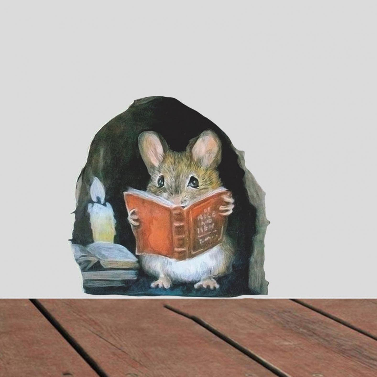 3D Realistic Mouse Hole Wall Sticker with Book Design - Fun Home Decor for Living Room & Kids Room - Creative Wall Decal for Playroom, Nursery, and Classroom Decorations (1PC)