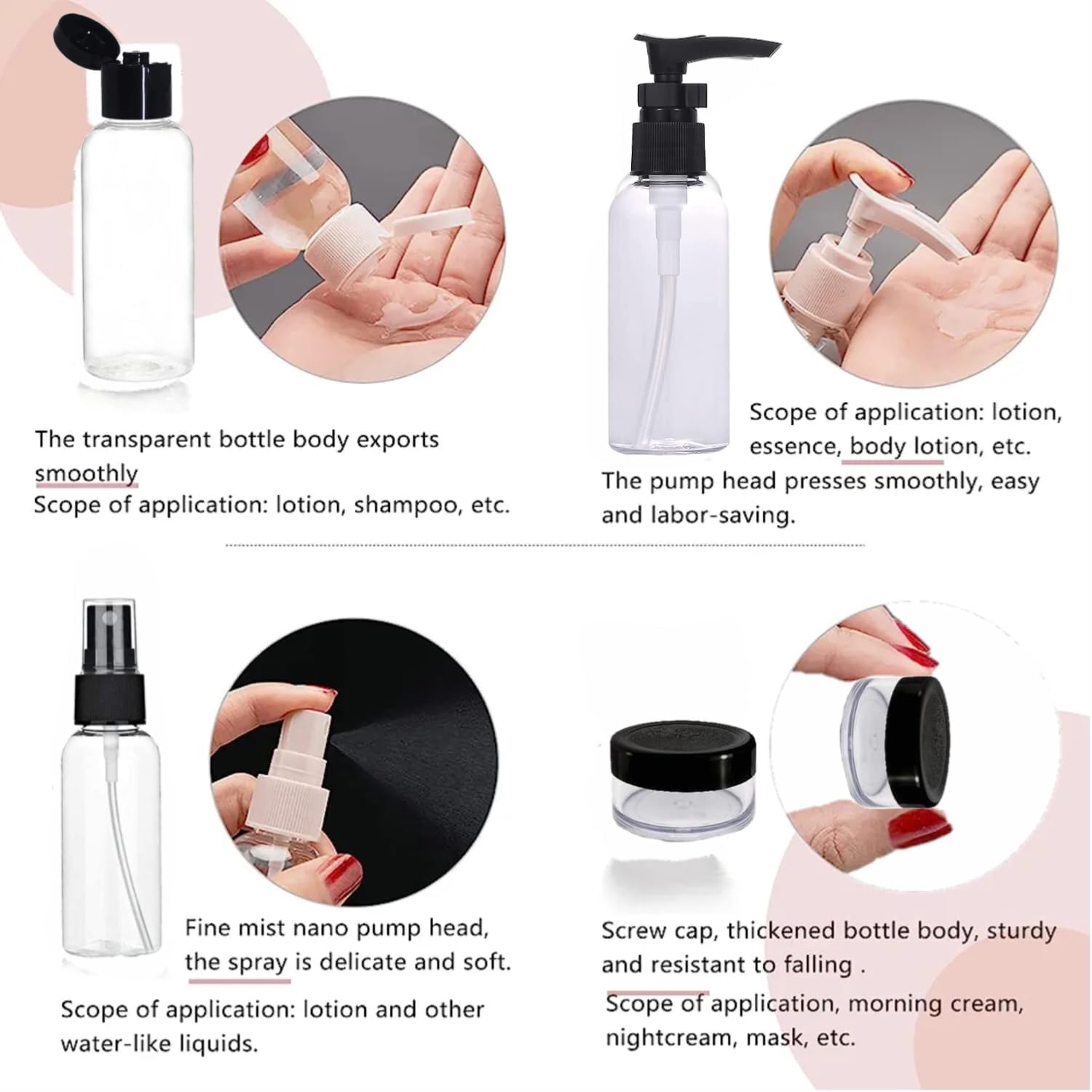 Leak Proof Travel Toiletry Bottles Set - TSA Approved Cosmetic Containers for Shampoo, Lotion & Skincare | Portable Toiletry Kit for Women & Men (14cm Width) - Perfect for Air Travel, Gym, Camping & Vacation Essentials