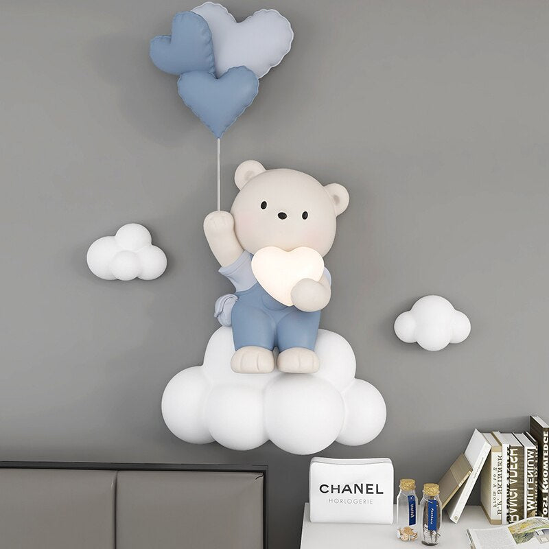 Cute Balloon Bear Statue Wall Decor - LED Globe Night Light for Nursery & Kids Bedroom - Perfect for Birthday Parties, Baby Showers & Children's Room Decor