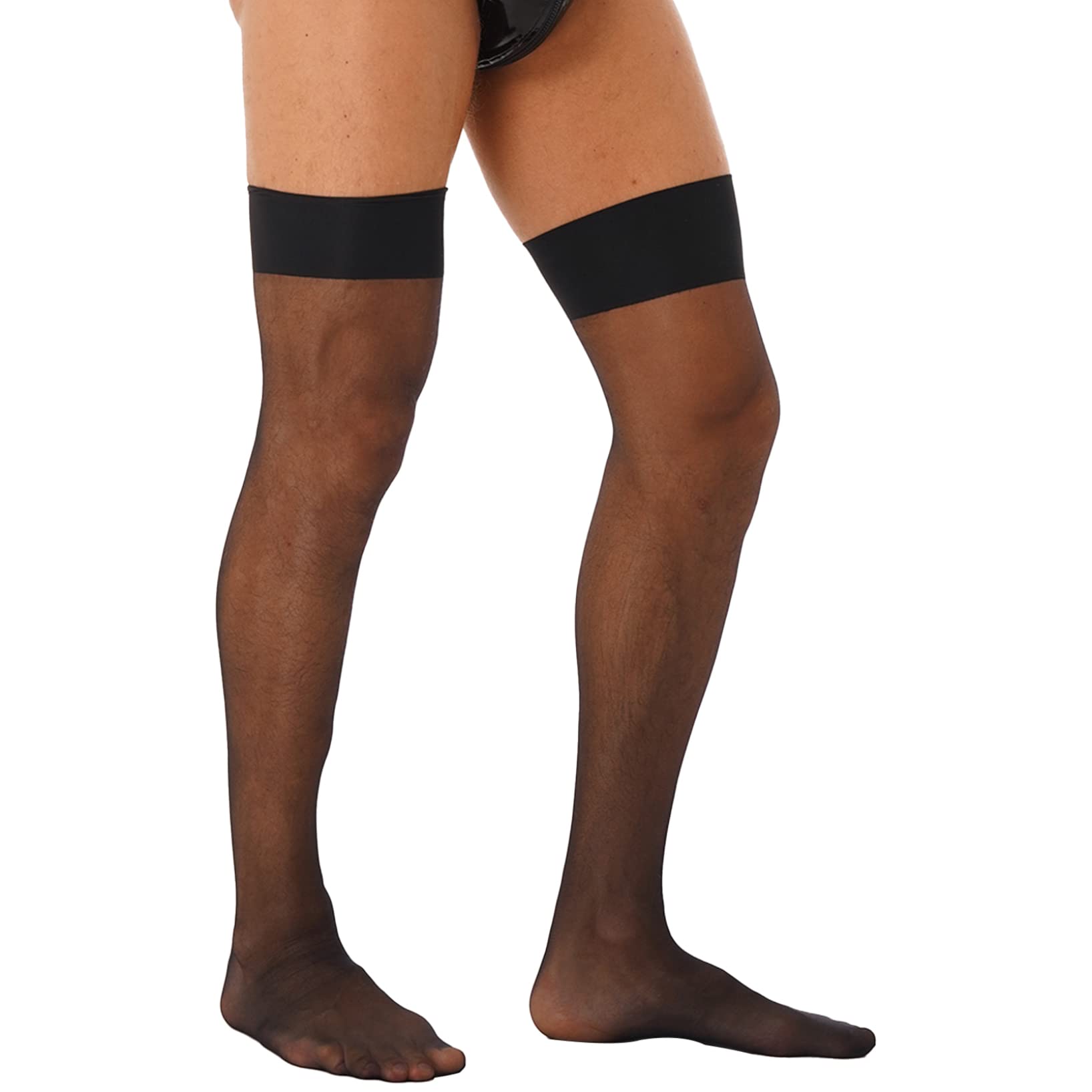 Men's Sissy Thigh High Sheer Stockings - Opaque Nylon Hosiery with Stay-Up Mesh Design & Closed Toe - Perfect for Cosplay, Crossdressing, and Nightwear