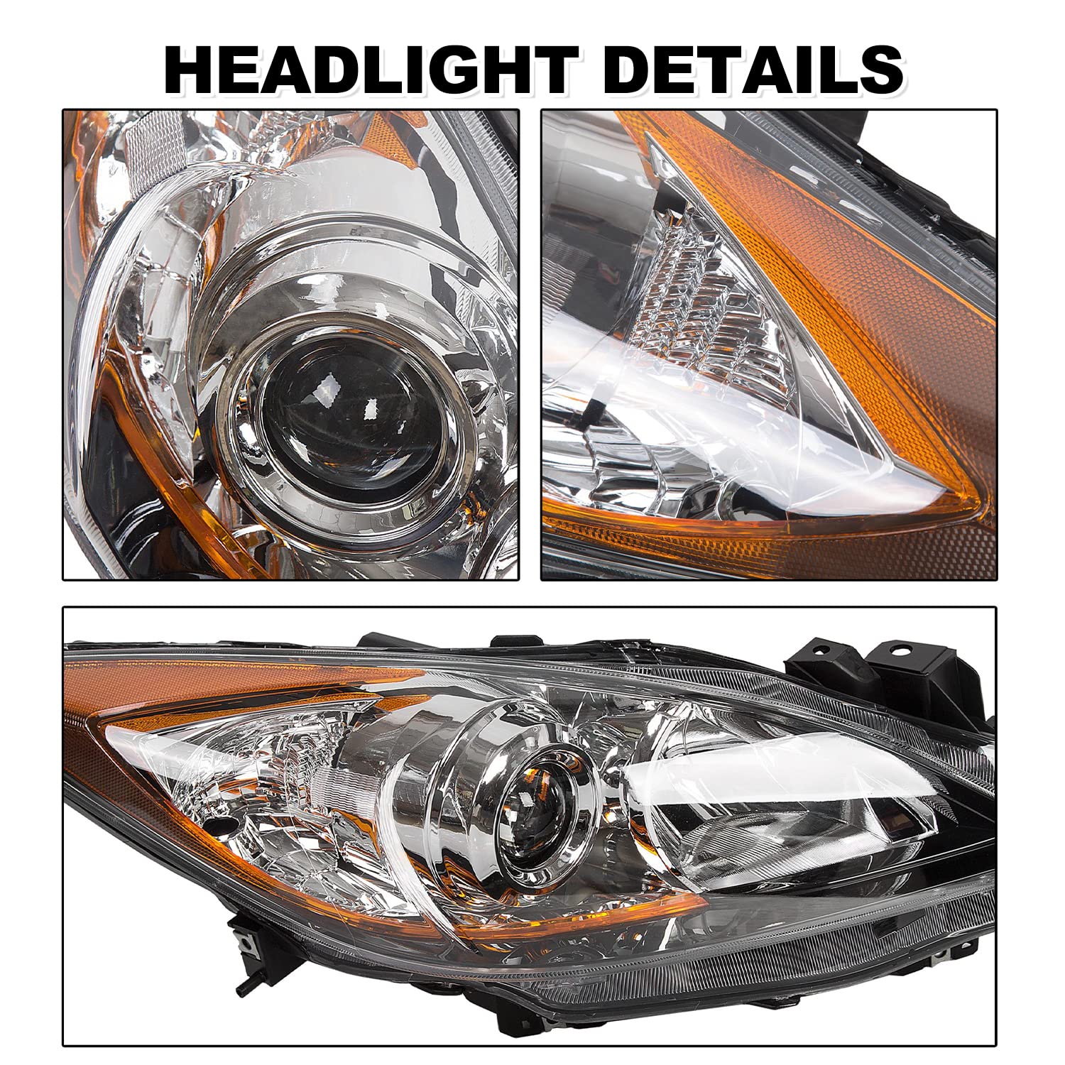 ECOTRIC Replacement Headlight Assembly for 2010-2013 Mazda 3 - Compatible with MA2518130 & MA2519130 - Direct Fit Front Lamp & Corner Projector (Excludes HID Models) - Perfect for Night Driving & Road Safety