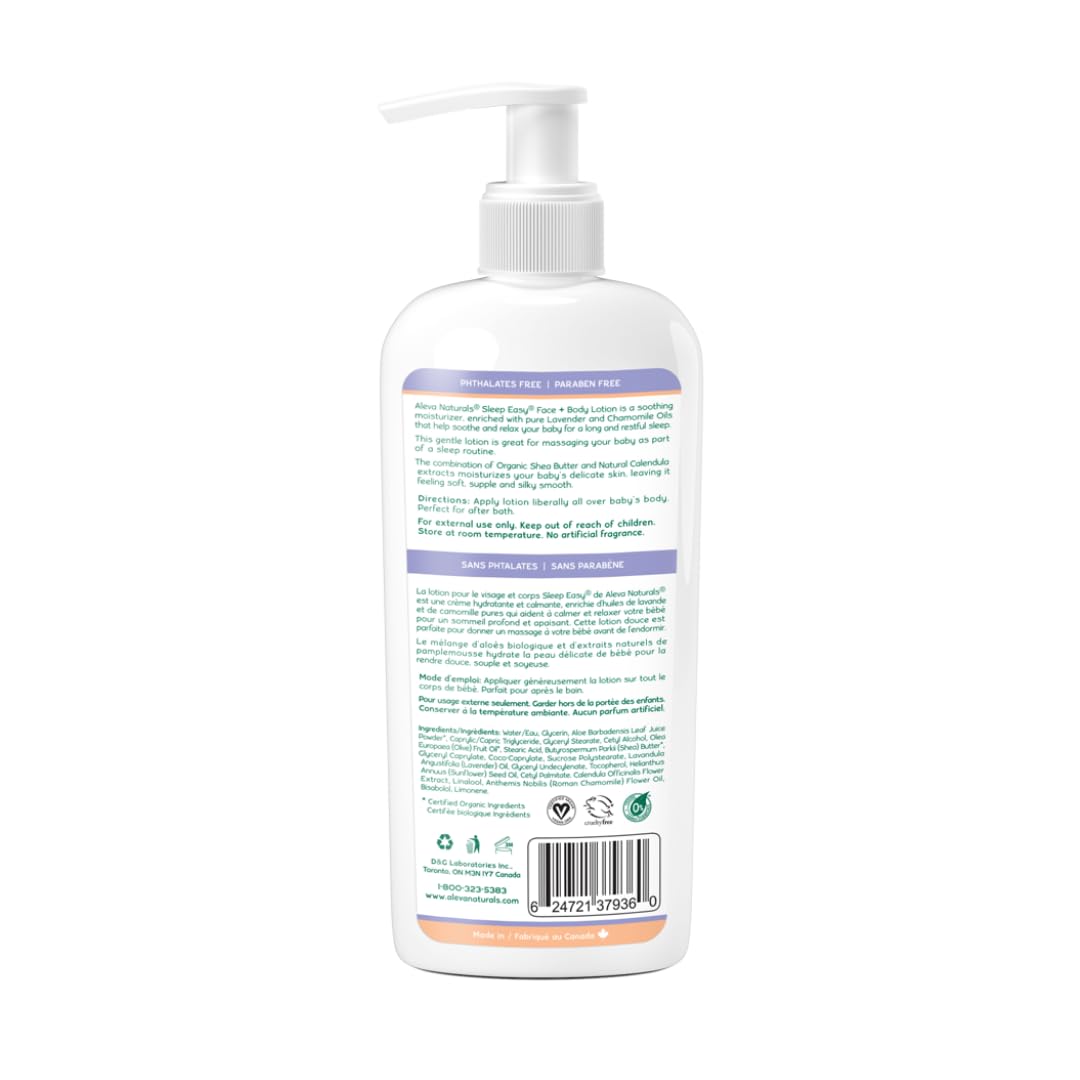 Aleva Naturals Sleep Easy Face & Body Lotion for Babies & Toddlers - Lavender Chamomile Scented, Organic Baby Massage Lotion, 8 Fl Oz - Perfect for Bedtime, Relaxation & Sensitive Skin Care