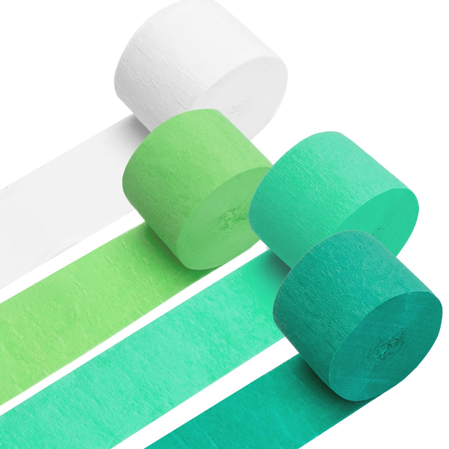 Colorful Crepe Paper Streamers - 4 Rolls (328ft Total) in Green, Turquoise, Lime & White - 1.8
