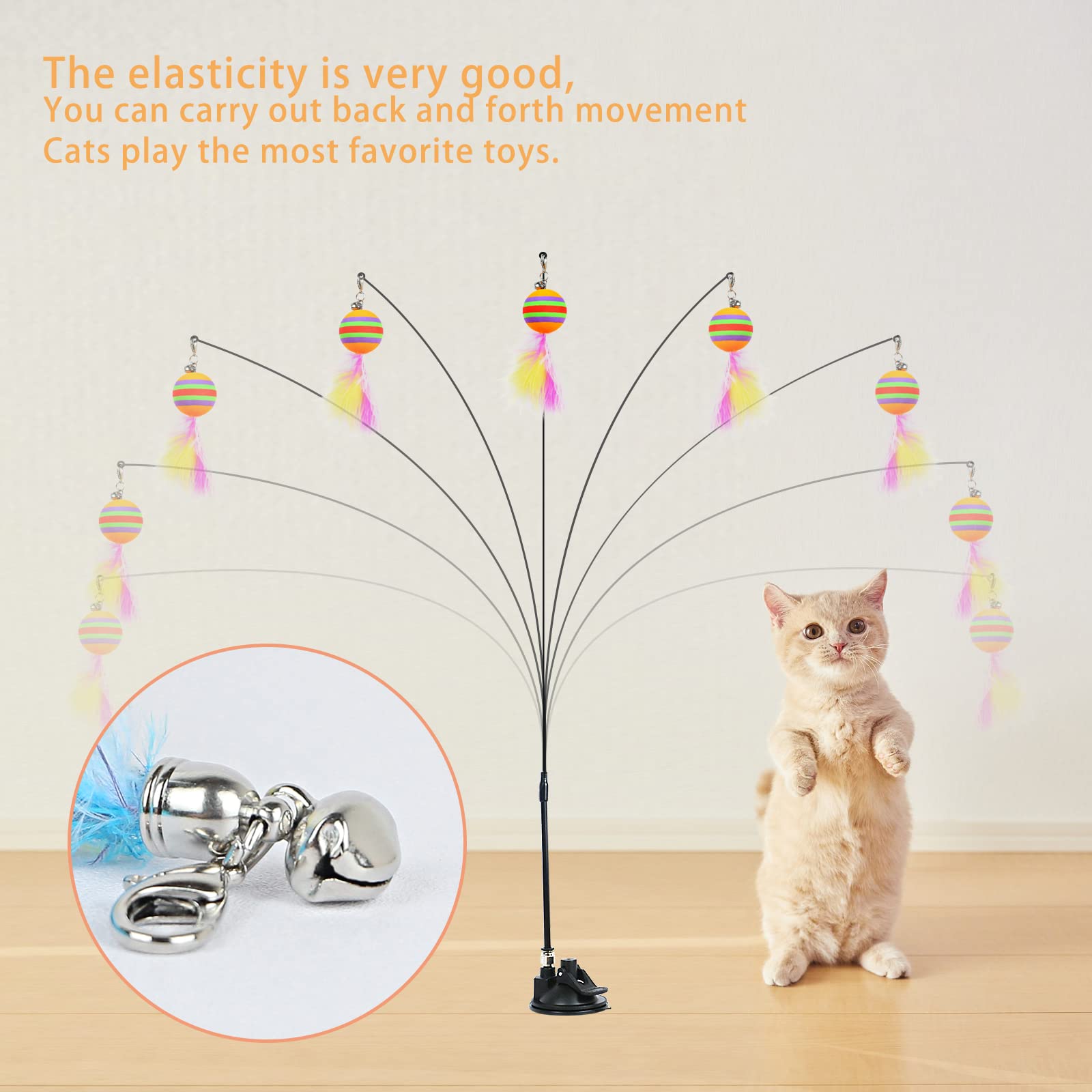 Interactive Cat Toy Wand with 6-in-1 Features - Automatic Hands-Free Feather Ball Toy for Indoor Cats - Natural Bird Feather & Suction Cup Design - Perfect for Playtime, Exercise & Bonding with Your Feline Friend