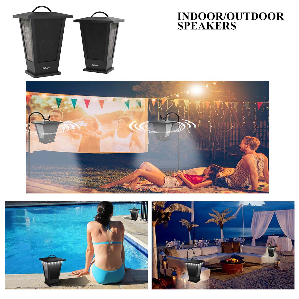 Pohopa EF B210G 2-Pack Wireless Bluetooth Speakers - 20W Stereo Sound, Dual Pairing, 20 LED Lights, Rich Bass - Indoor/Outdoor Use for Parties, Camping, Backyard & Poolside (Black)