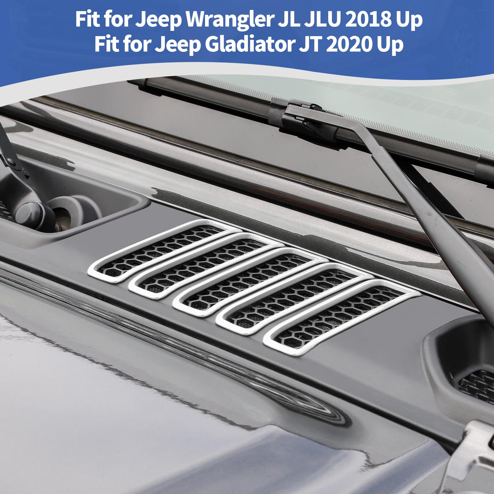 RT-TCZ Hood Vents Cover Trim for Jeep Wrangler JL/JLU & Gladiator JT (2018-2024) - White Exterior Accessories (7-Piece Set) | Durable ABS Plastic, Easy Installation, Enhanced Engine Cooling & Off-Road Style Upgrade