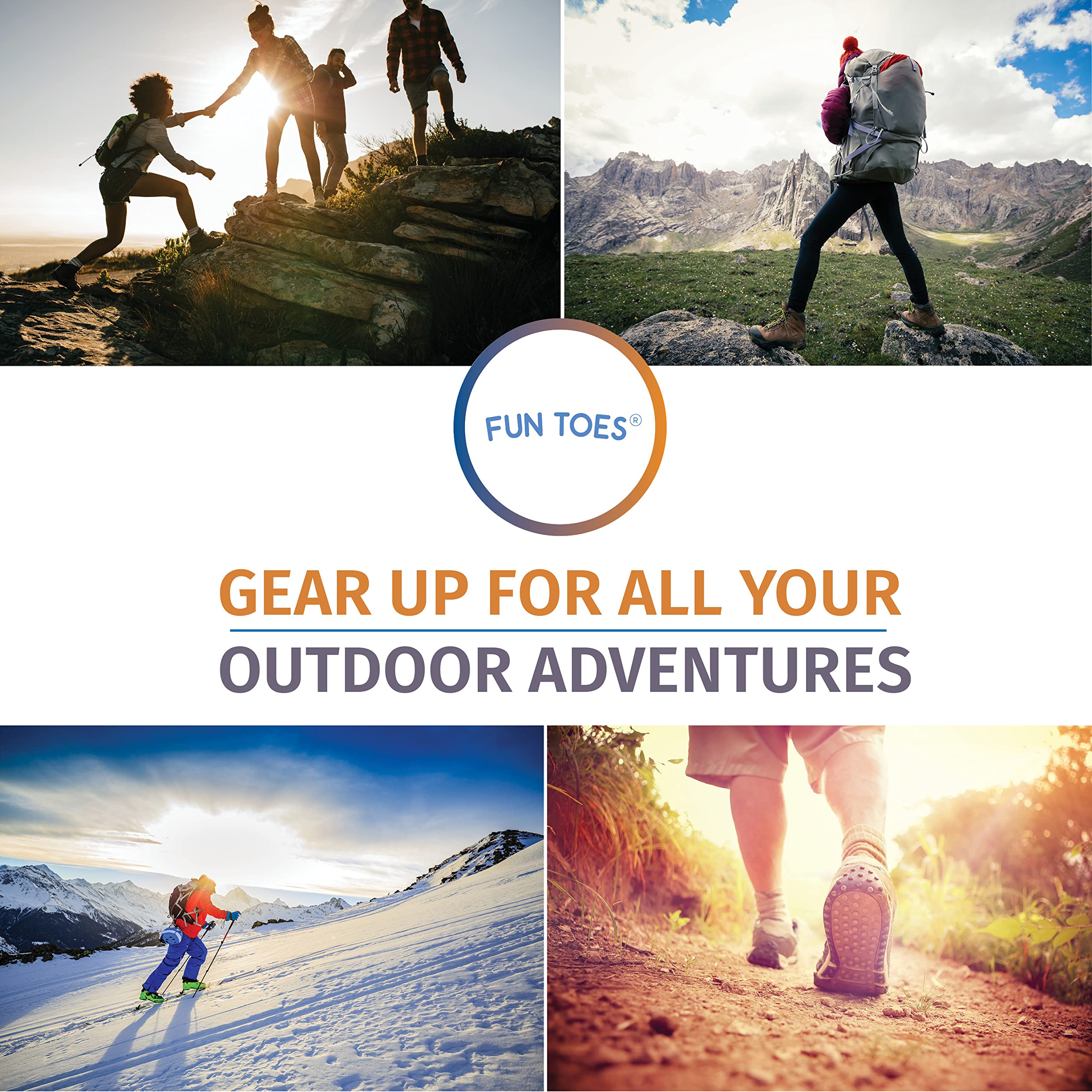 FUN TOES Men's Hiking Crew Socks - 6 Pairs Merino Wool Socks for Men, Lightweight & Reinforced (Size 8-12) - Perfect for Outdoor Adventures, Camping & Winter Hiking