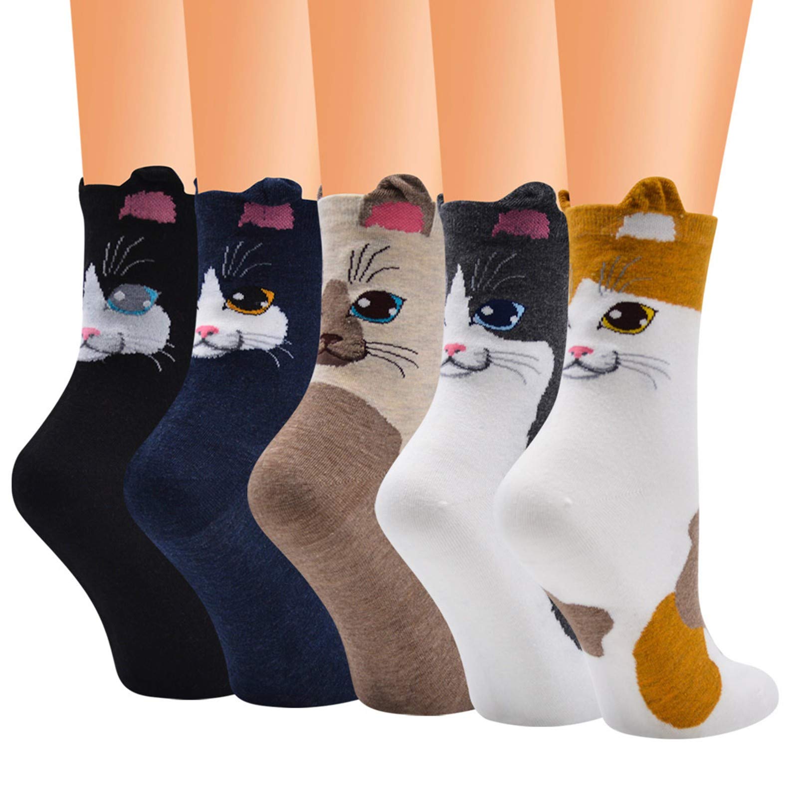 Animal Print Cotton Tube Socks - 5PC Pack for Women & Men - Casual Comfort for Daily Wear