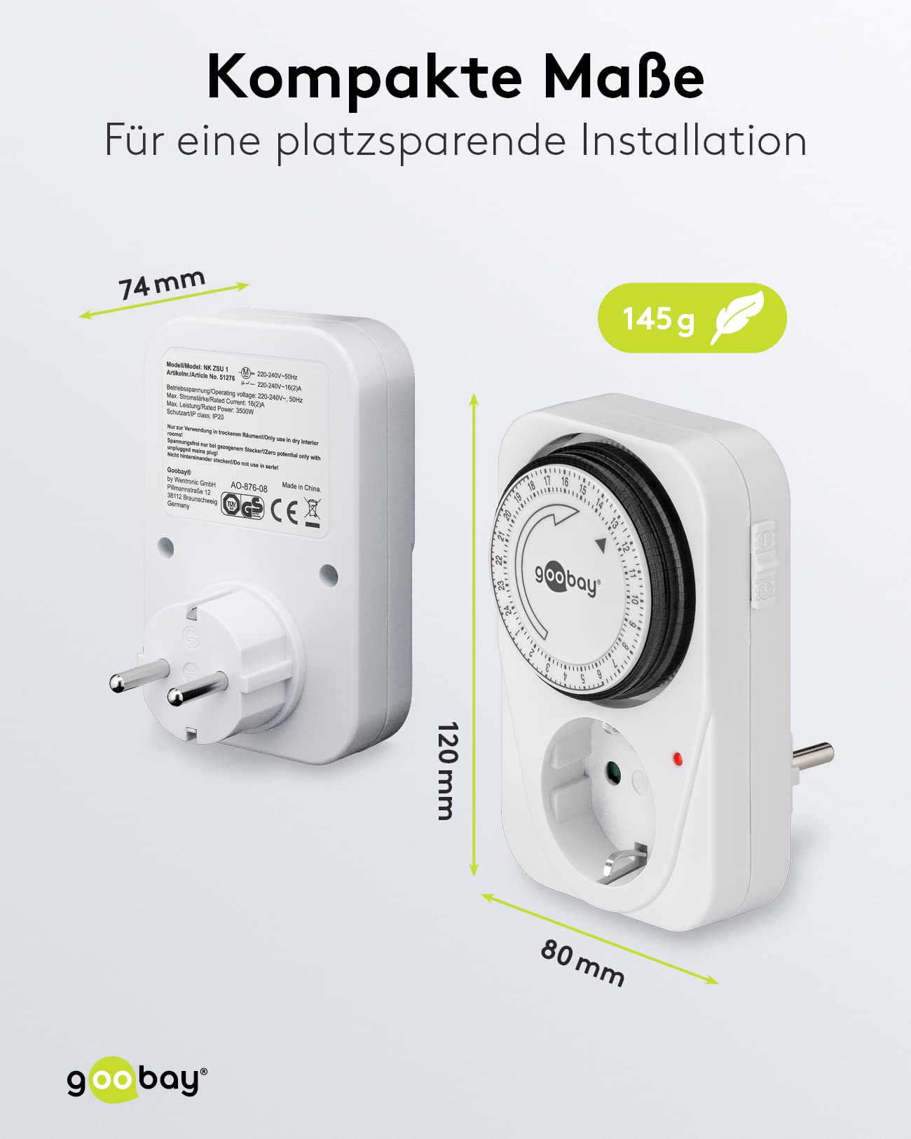 Goobay 55538 Analog Timer Socket Outlet 3500W Mechanical Timer Switch for Electrical Outlet, 15 Min Interval, 2-Pack - Perfect for Home Appliances, Lighting Control, and Energy Saving