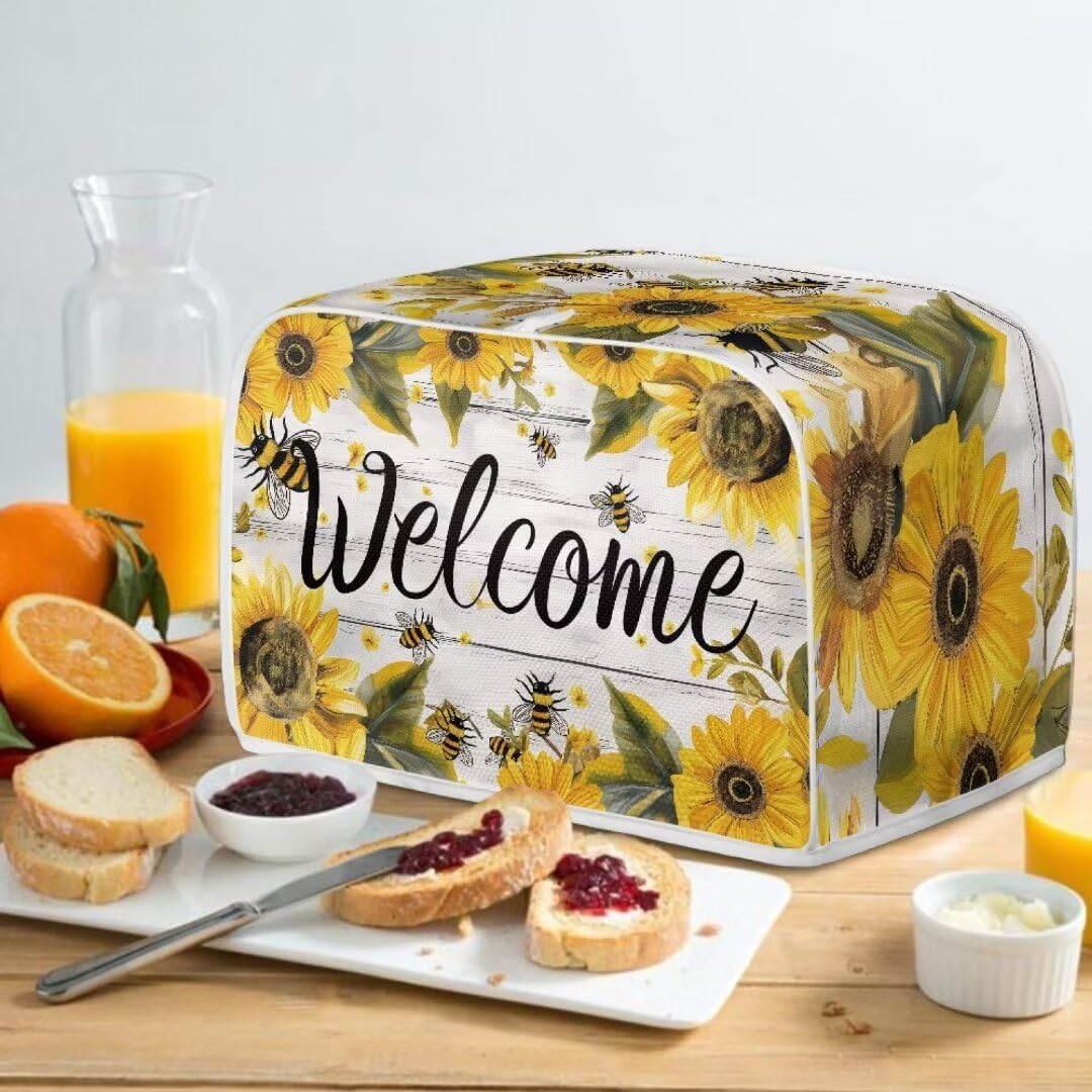 Mumeson Bee Sunflower Toaster Cover for 2 Slice Toasters - Dustproof Bread Maker & Oven Protection - Cute Kitchen Decor Accessory for Small Appliances - Perfect for Breakfast Nook, Farmhouse Kitchen & Coffee Station Decor