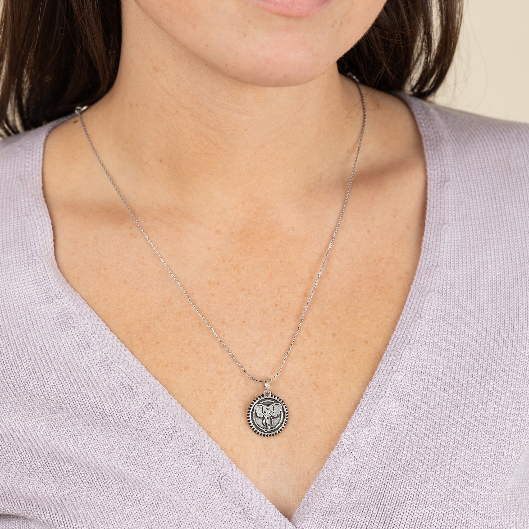 Elephant Embossed Charm Necklace - Sterling Silver Animal Jewelry for Women - Perfect Gift for Elephant Lovers, Birthday & Anniversary - Boho Style Layering Necklace for Everyday Wear
