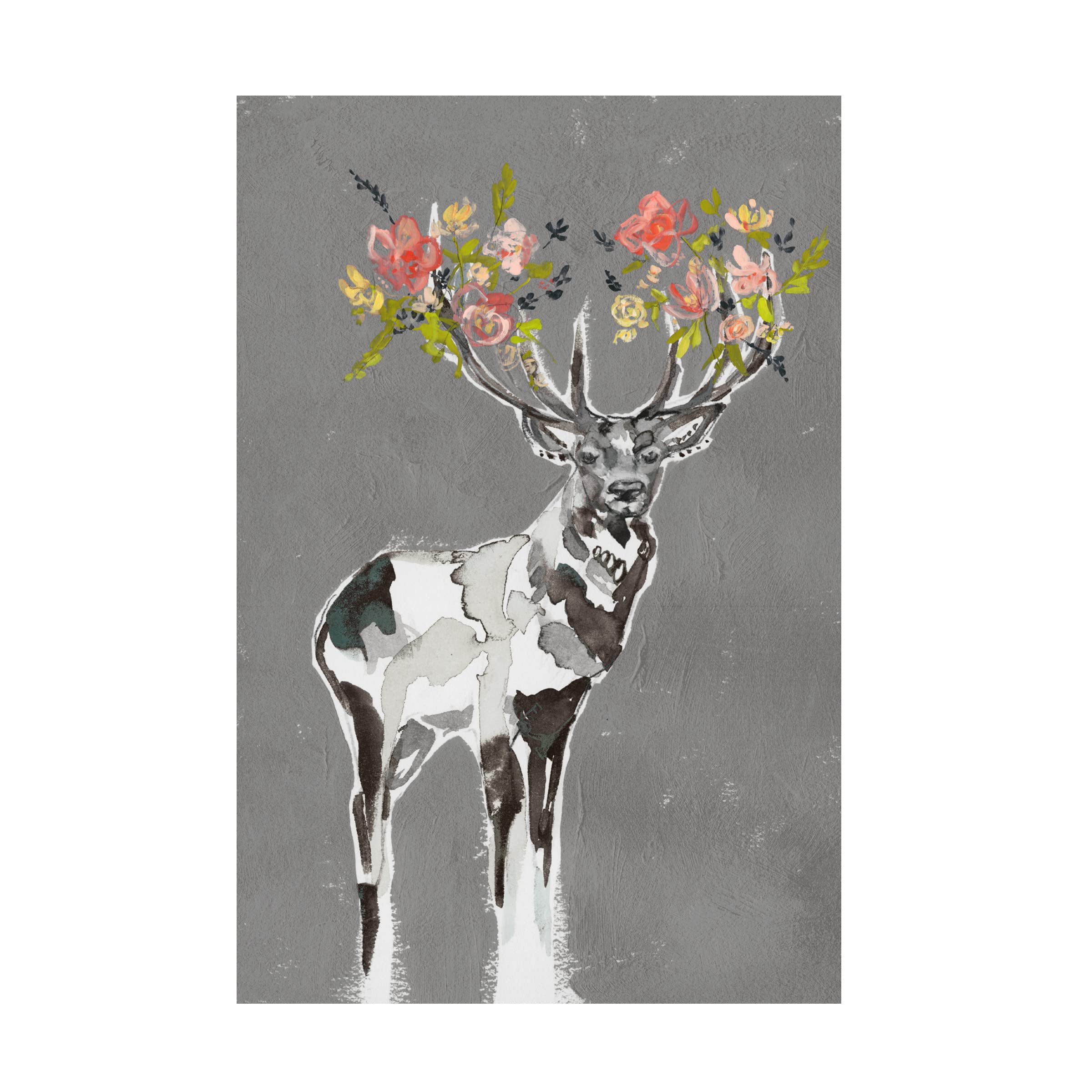 Jennifer Goldberger 'Deer And Flowers I' Canvas Art Print - Nature Inspired Wall Decor for Living Room, Bedroom & Office - Trademark Fine Art Collection