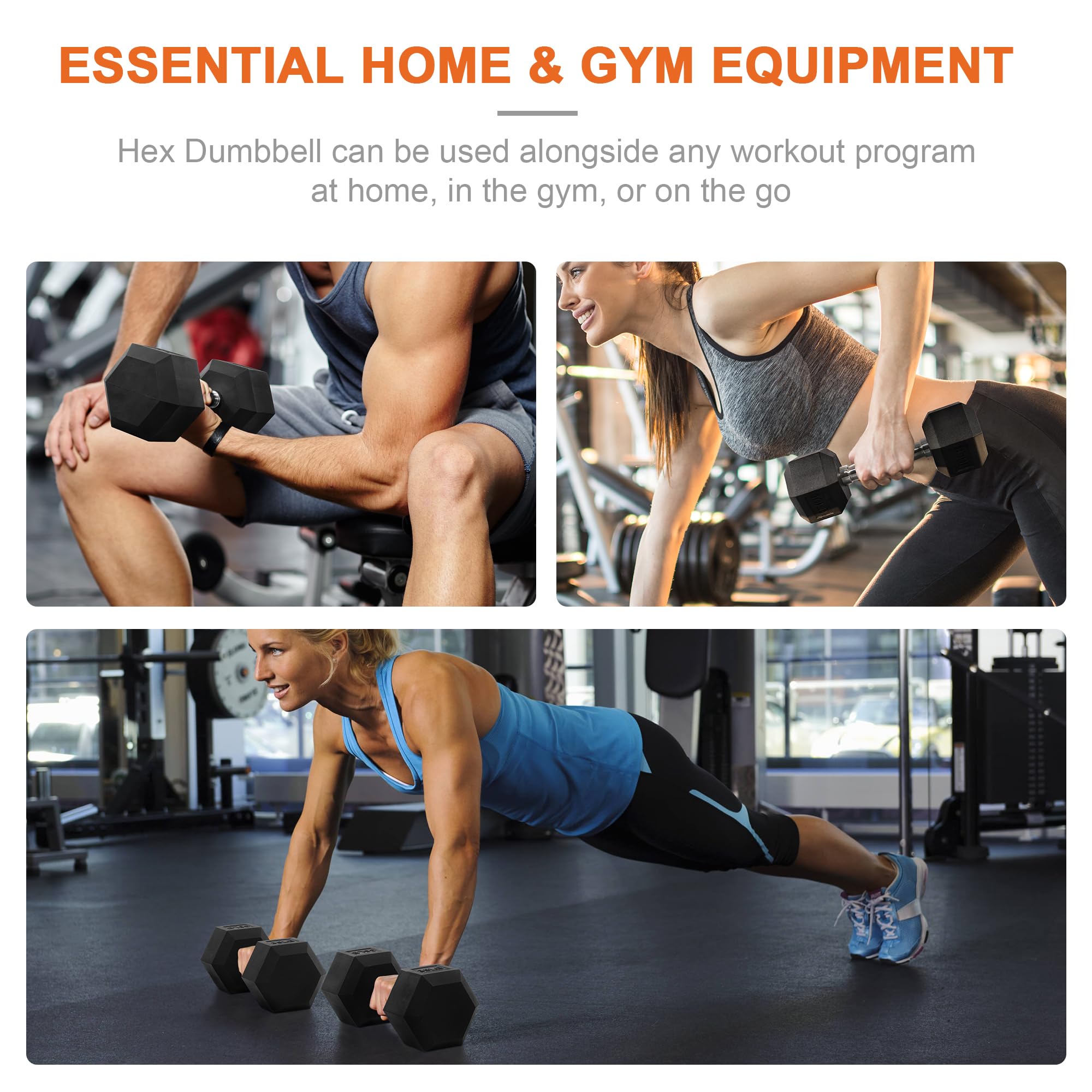 Hex Dumbbells Set - Rubber Coated Free Weights for Home Gym & Strength Training (5-50lbs Pairs) - Perfect for CrossFit, HIIT Workouts & Muscle Building