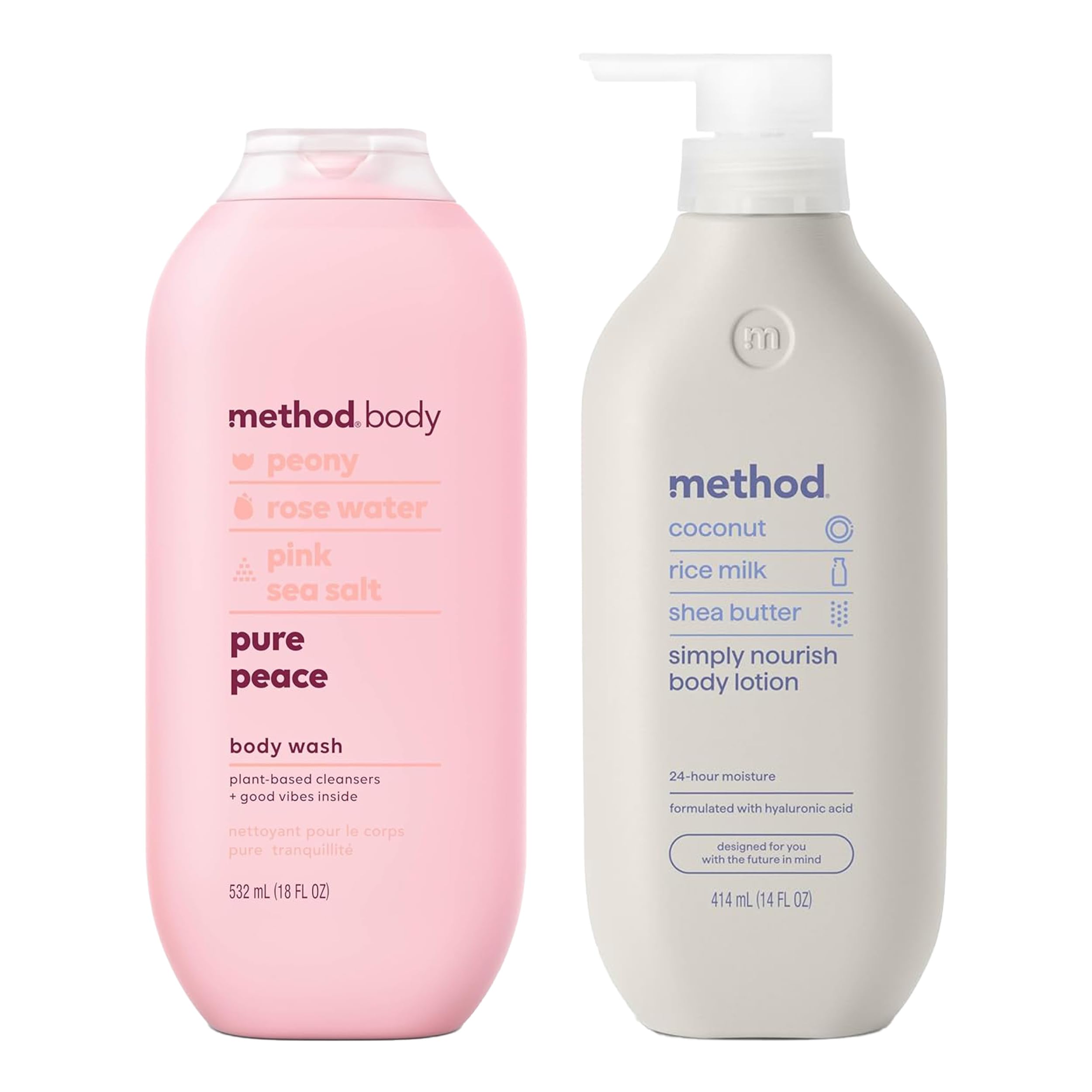 Method Pure Peace Body Wash 18 oz & Simply Nourish Body Lotion 14 oz Bundle - Hydrating Lavender & Argan Oil Set for Relaxing Bath & Shower Routine