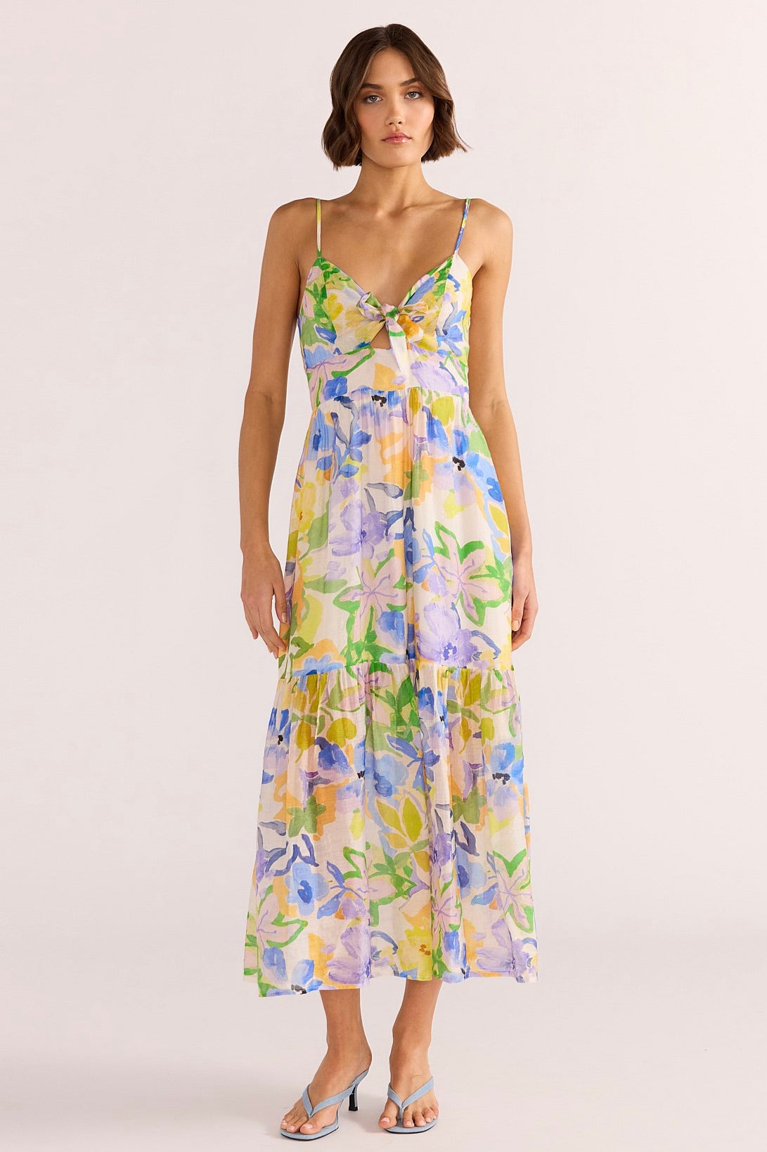 Fable Painterly Floral Tie Midi Dress - Elegant Floral Print Summer Dress for Women, Perfect for Weddings, Garden Parties & Date Nights