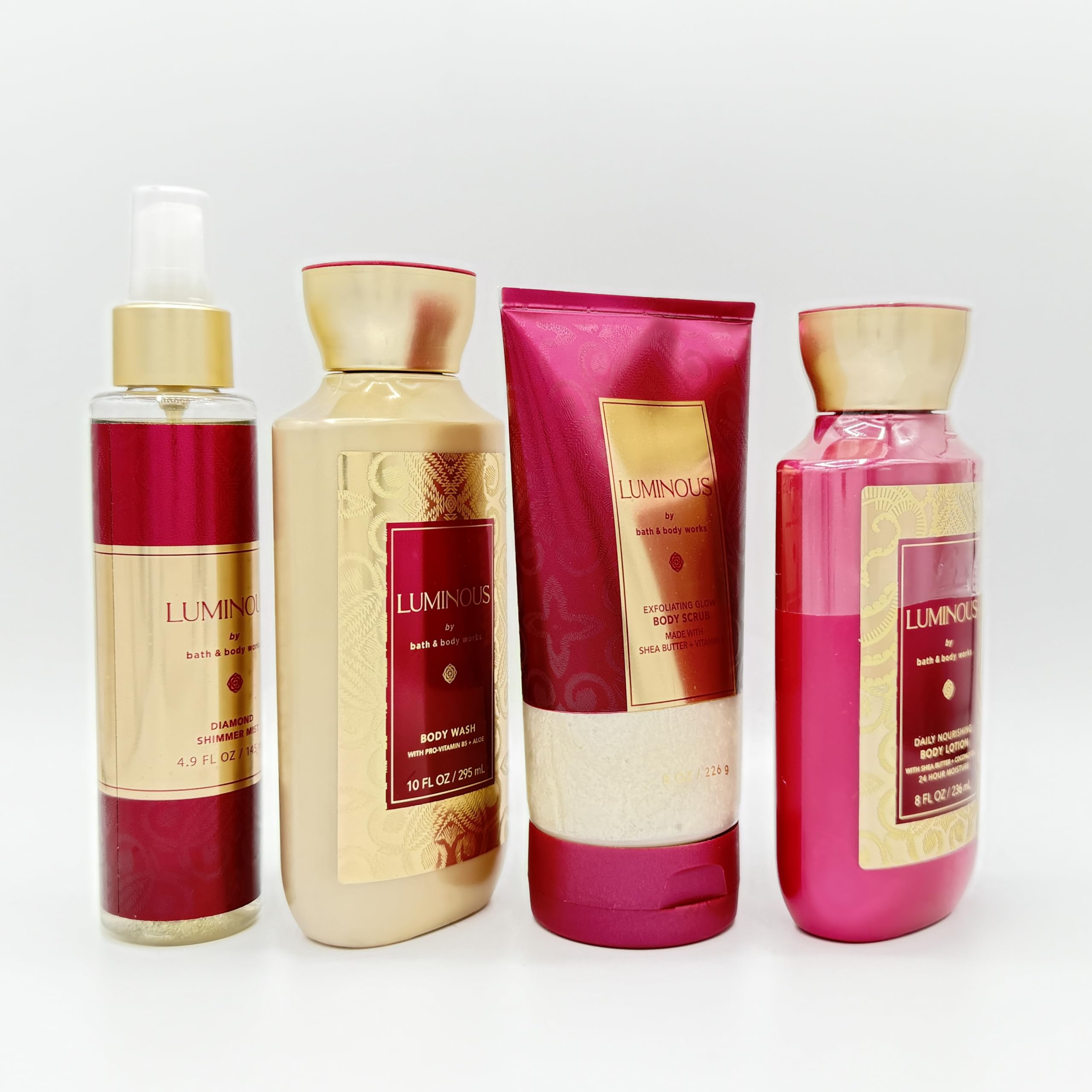 Luminous 4-Piece Bath & Body Gift Set - Diamond Shimmer Body Mist, Exfoliating Sugar Scrub, Hydrating Body Wash & Nourishing Lotion for Soft Skin | Perfect for Spa Day, Self Care Routine & Luxury Gifts