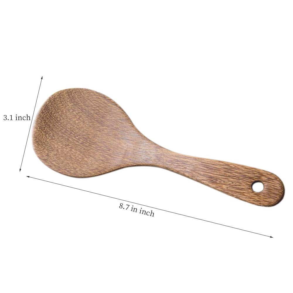 2 Pack Wooden Rice Spoon & Spatula Set - Non-Stick Kitchen Utensils for Cooking & Serving