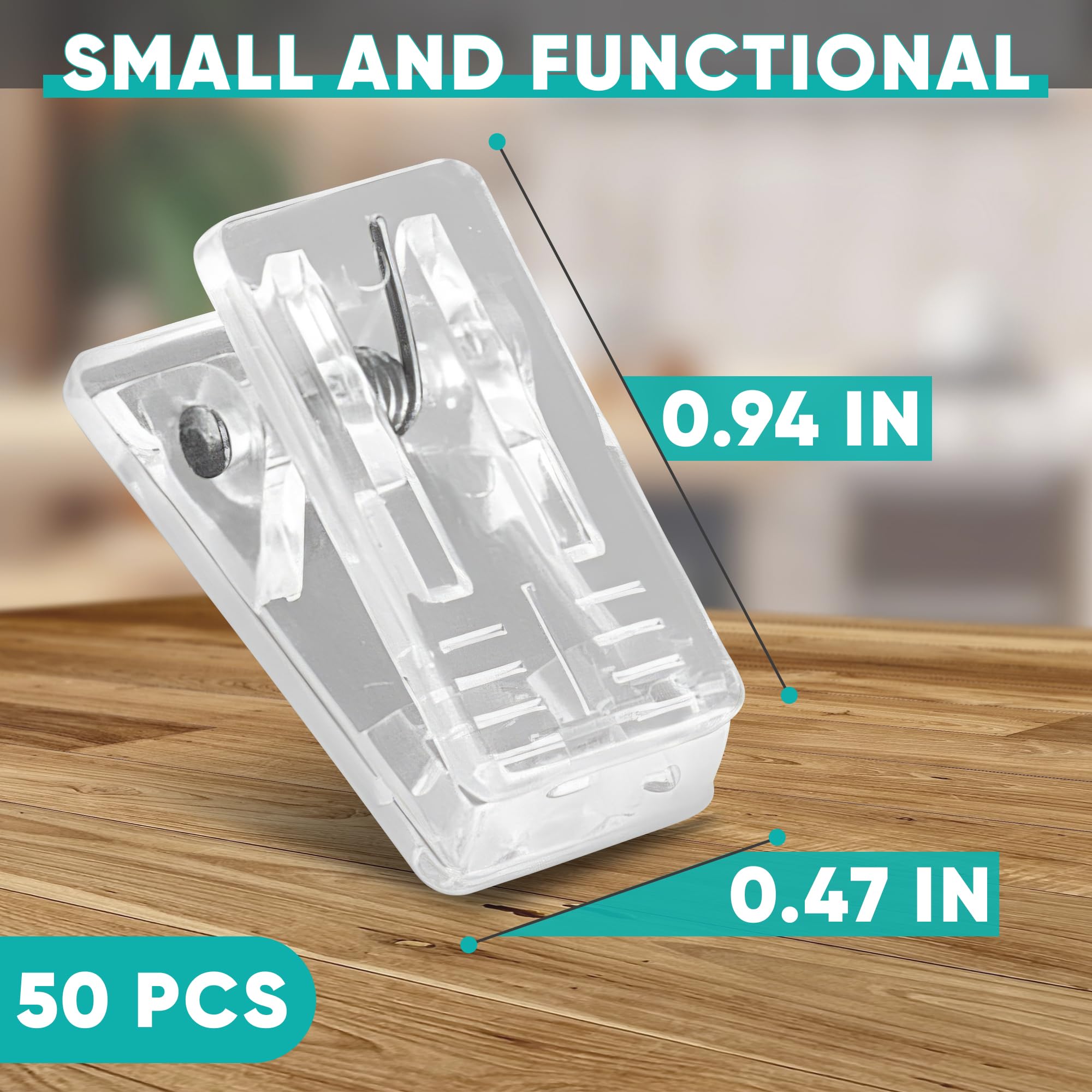 50Pcs Clear Plastic Photo Clips - Small Transparent Binder Clips for Hanging Pictures, Photos & Artwork | Perfect for Scrapbooking, Bulletin Boards & Home Decor Displays