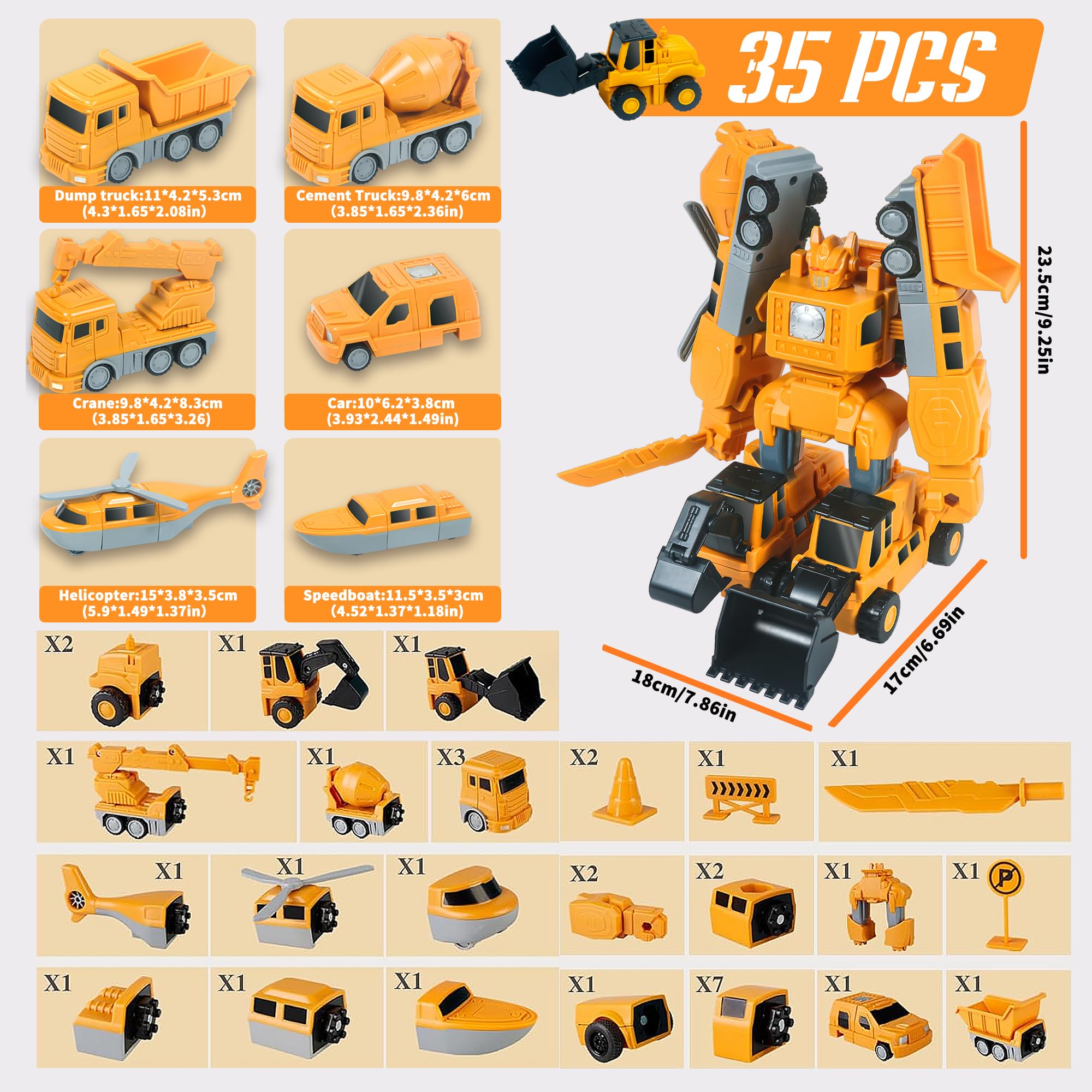 Magnetic Transform Engineering Car Toys - 35 Pcs Construction Vehicle Building Set with Storage Box, Transforming Robot Toy for Kids Ages 3-8 | STEM Learning, Birthday Gift, Indoor & Outdoor Play Activities