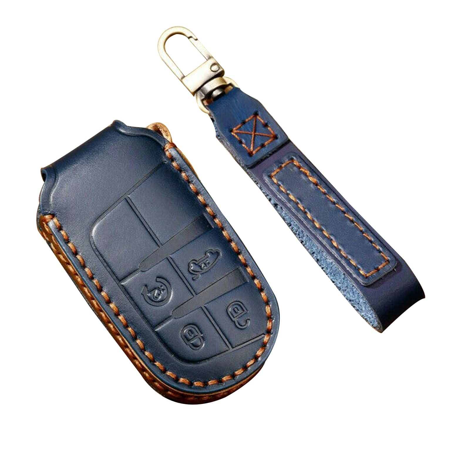 Genuine Leather Car Remote Key Fob Case Cover for Jeep & Chrysler Vehicles - Durable Key Shell Protector | Perfect for Wrangler, Grand Cherokee, 300C & More Models | Protect Your Keys from Scratches & Drops
