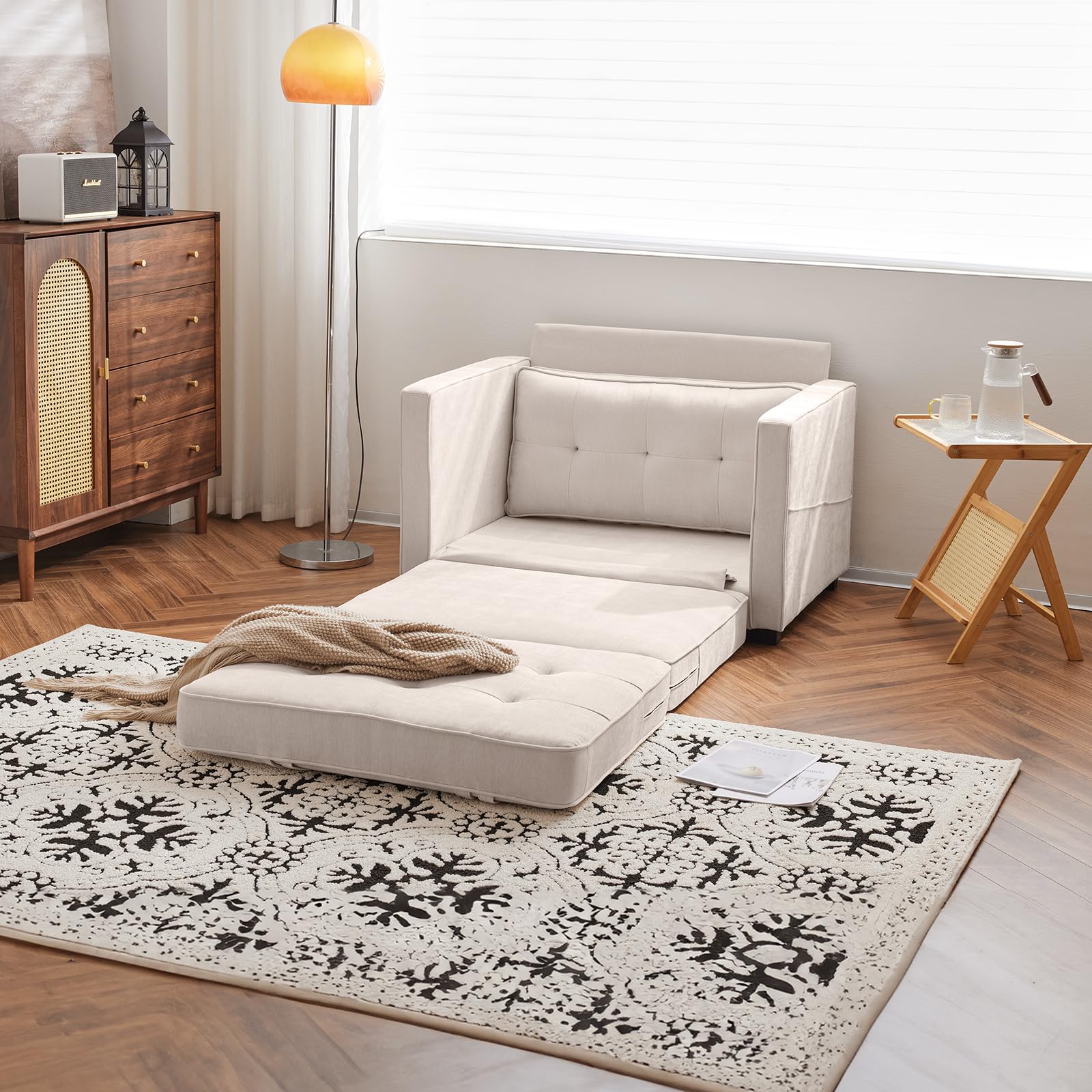 VINGLI Convertible Sleeper Chair Bed - Foldable Sofa Bed for Living Room, Office & Guest Room - Single Futon Couch in Beige - 43