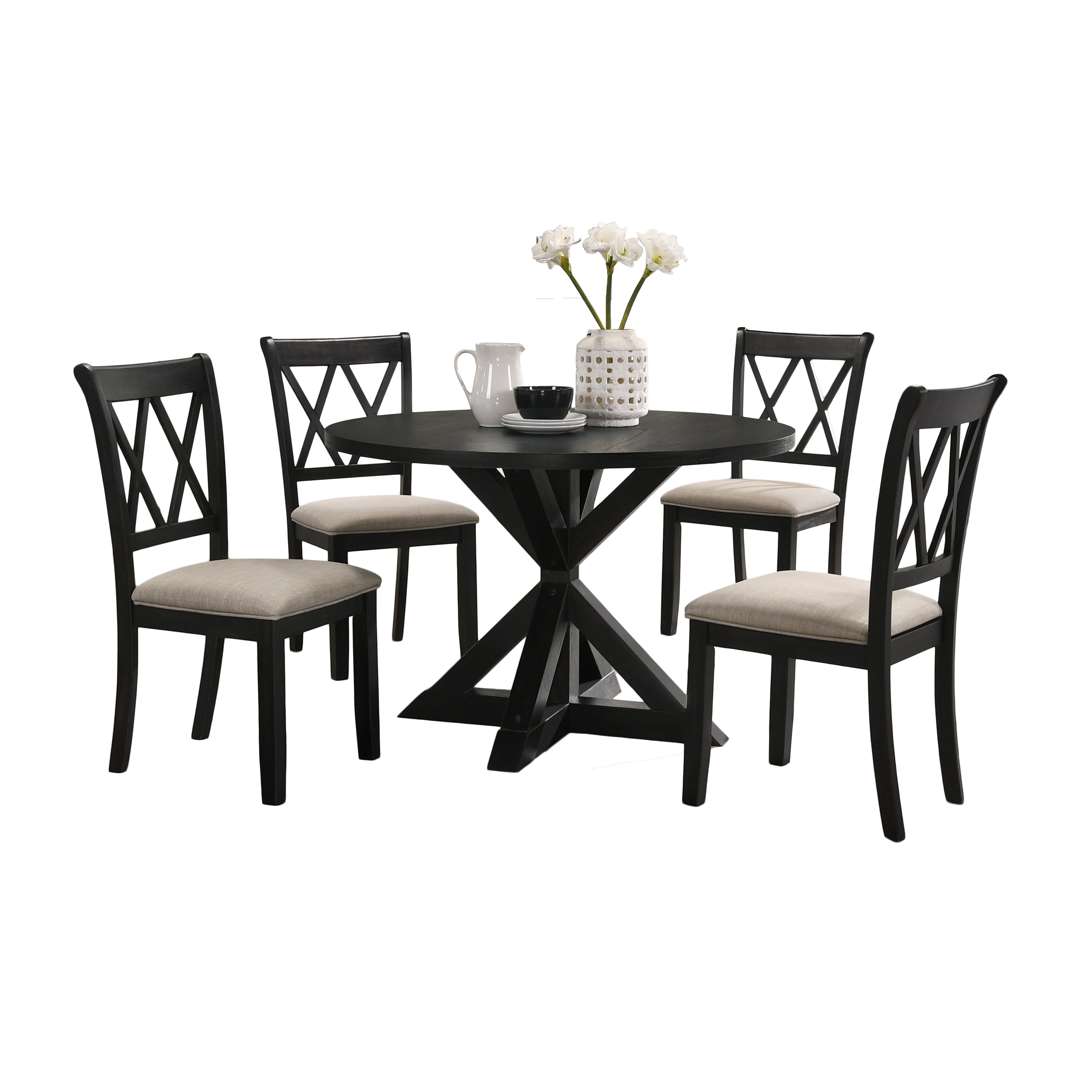 Roundhill Furniture Windvale 5-Piece Cross Buck Wood Dining Set - Perfect for Farmhouse Kitchens & Rustic Dining Rooms