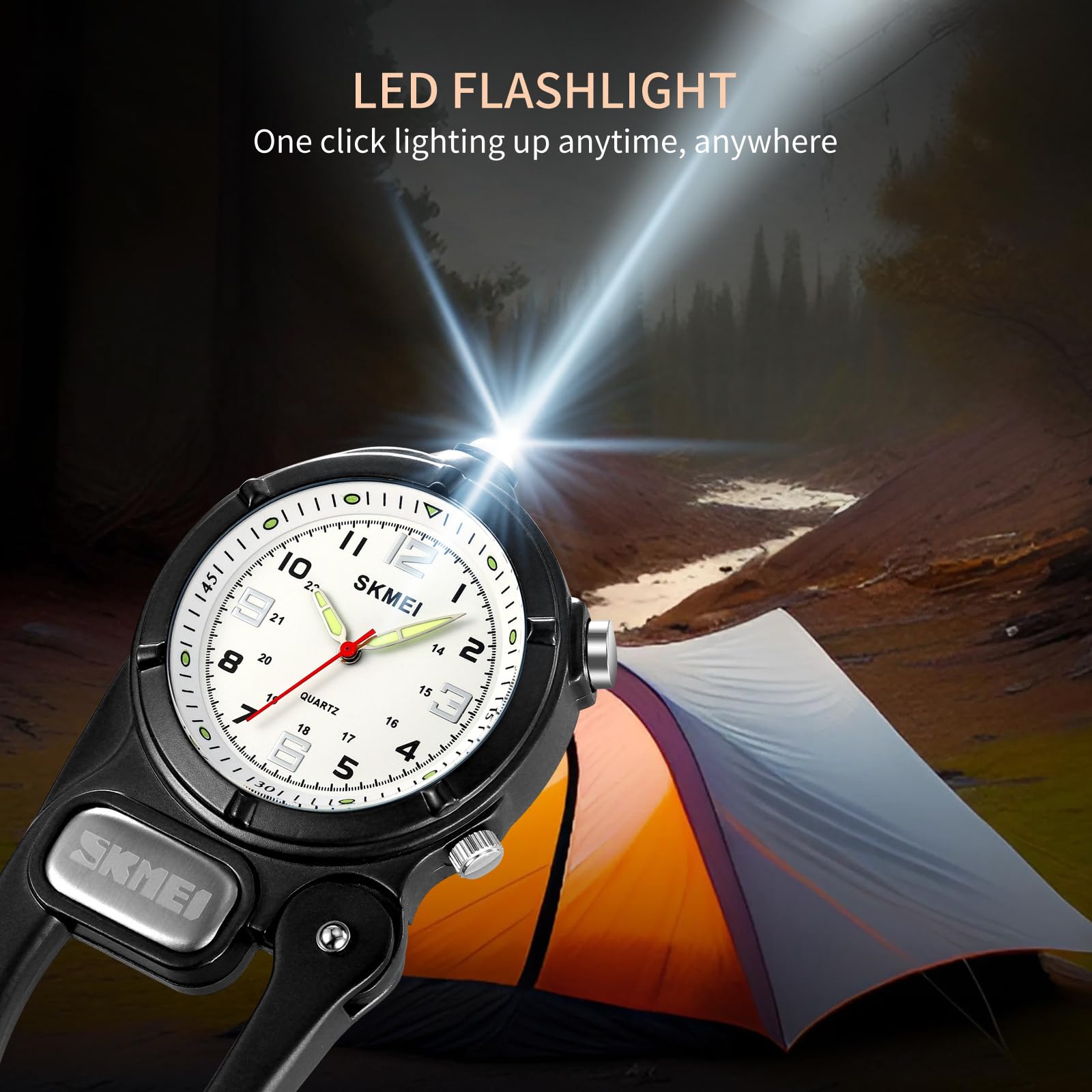 Clip-On Carabiner Watch with Flashlight & Second Hand - Unisex Pocket Watch for Nursing, Backpack, Belt - Portable Outdoor Watch for Field Work, Climbing, Hiking & Sports Activities - Ideal for Camping, Travel & Emergency Situations