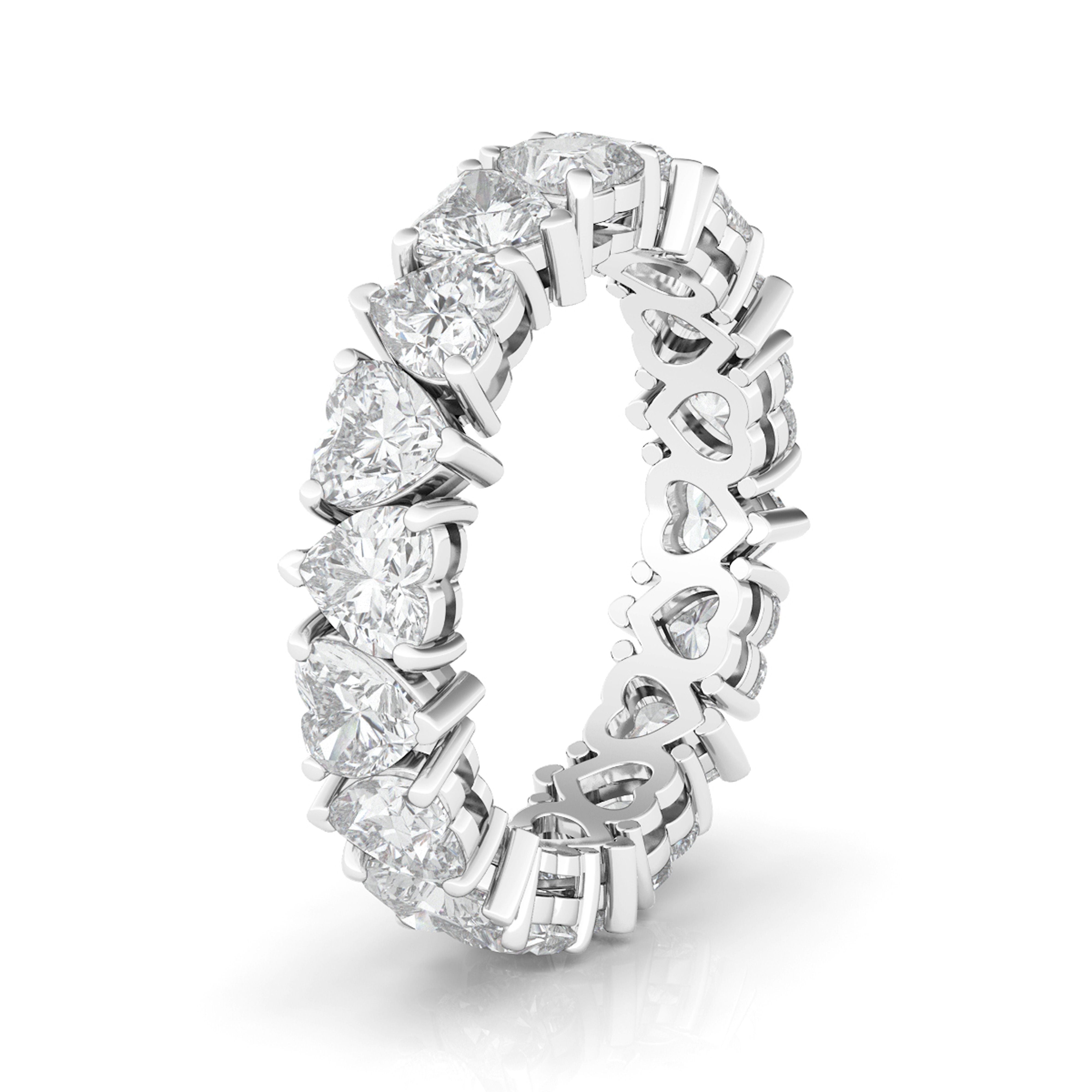 Alternating Heart Diamond Eternity Band Ring for Women - 14K White Gold Stackable Wedding Band, Anniversary Gift for Her - Perfect for Valentine's Day, Proposals & Special Occasions