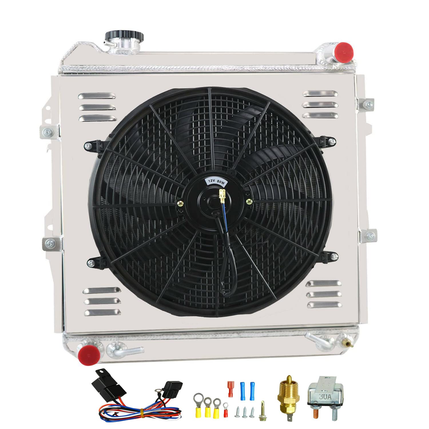1988-1995 Toyota 4Runner SR5 Pickup DLX 3.0L V6 Engine Replacement Radiator - 3 Row Aluminum Radiator with Shroud, Fan & Relay Kit - Perfect for Off-Roading, Towing & High-Performance Cooling