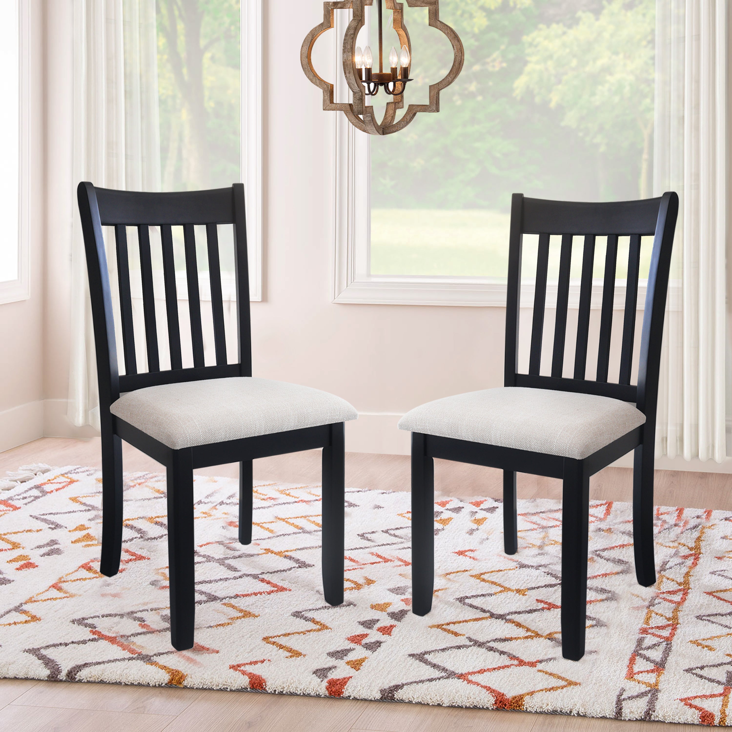 Black Finish Wooden Dining Chairs Set of 2 with Cushioned Seats - Modern Kitchen & Breakfast Room Furniture for Home Decor
