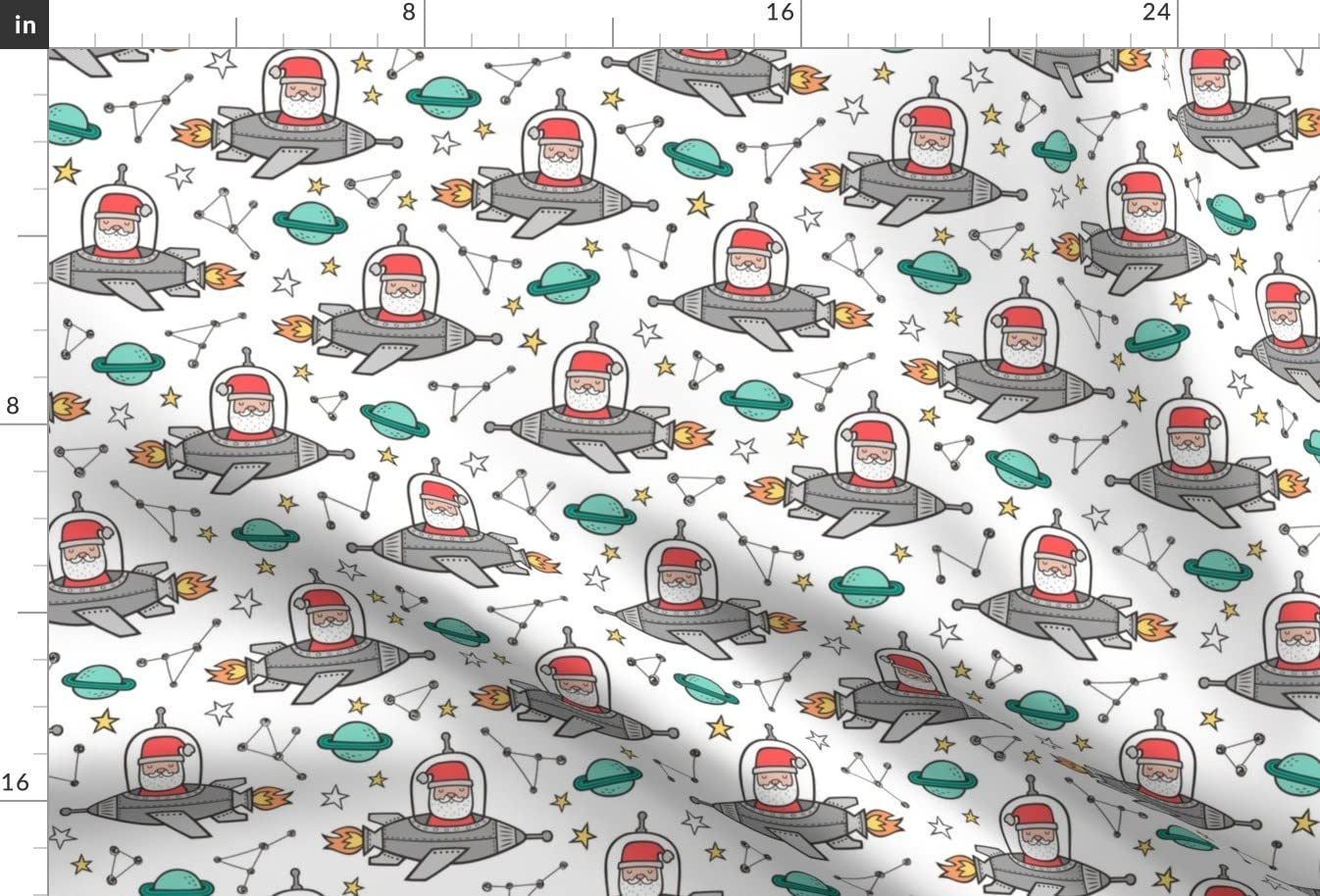 Christmas Santa Claus & Space Planets Constellations Printed Velvet Fabric - White Holiday Upholstery Material for Home Decor, Apparel & DIY Crafts (Fat Quarter) - Perfect for Holiday Decorations, Quilting & Seasonal Sewing Projects