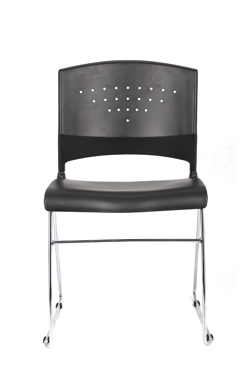 Boss B1400 Black Plastic Stacking Chair with Chrome Frame - Durable & Lightweight for Office, Conference Rooms, Events, and Home Use
