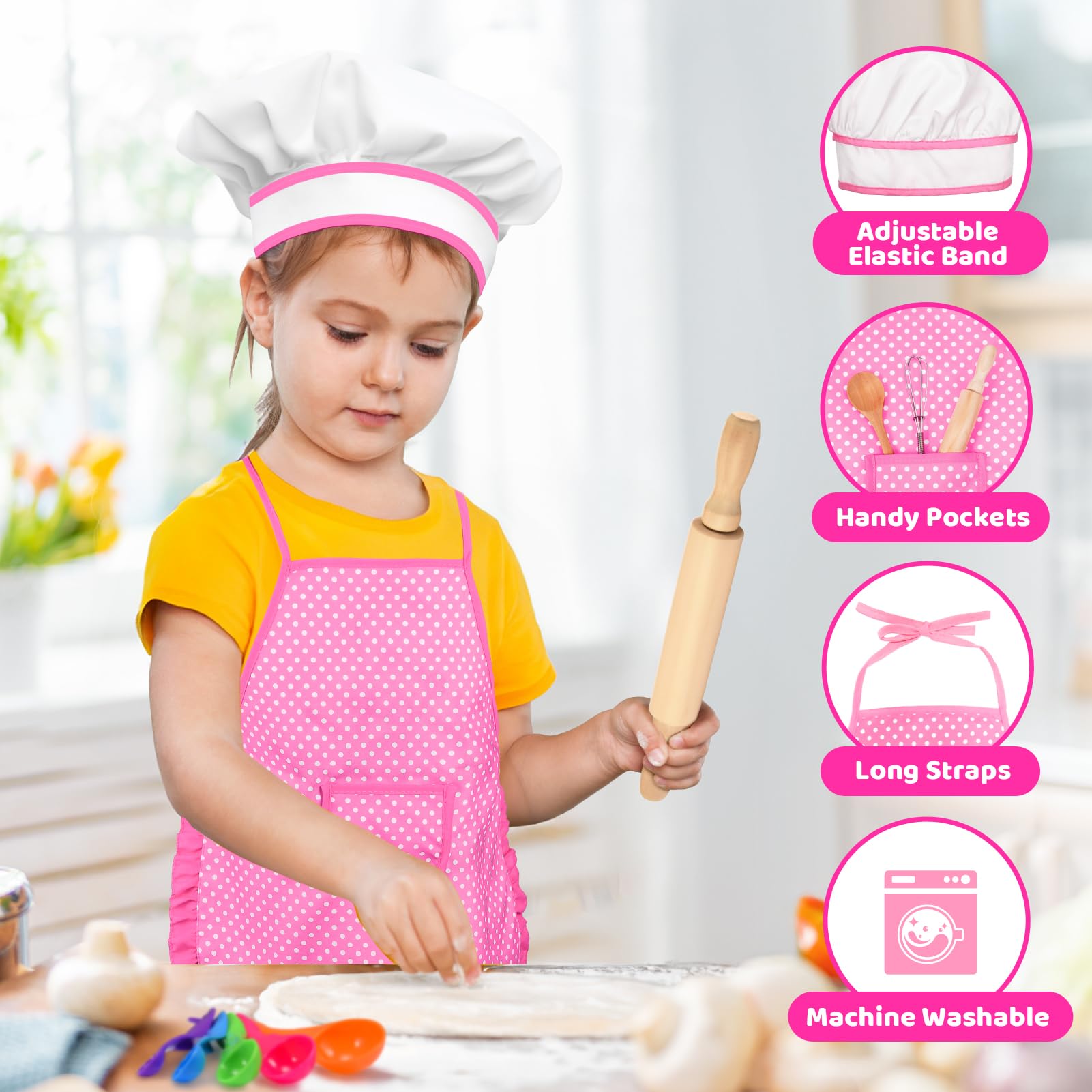 Kids Chef Set - 20Pcs Kitchen Role Play Toys with Apron & Hat for Toddlers 3-8 | Cooking & Baking Gift for Girls