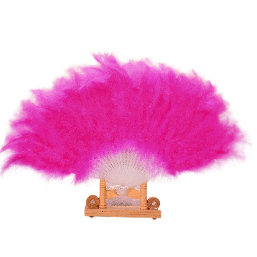 Elegant Large Feather Folding Hand Fan - 2 Pack Wedding Showgirl Dance Accessories, Hot Pink Decorative Hand Fan for Bridal Party, Burlesque Performances & Photo Props