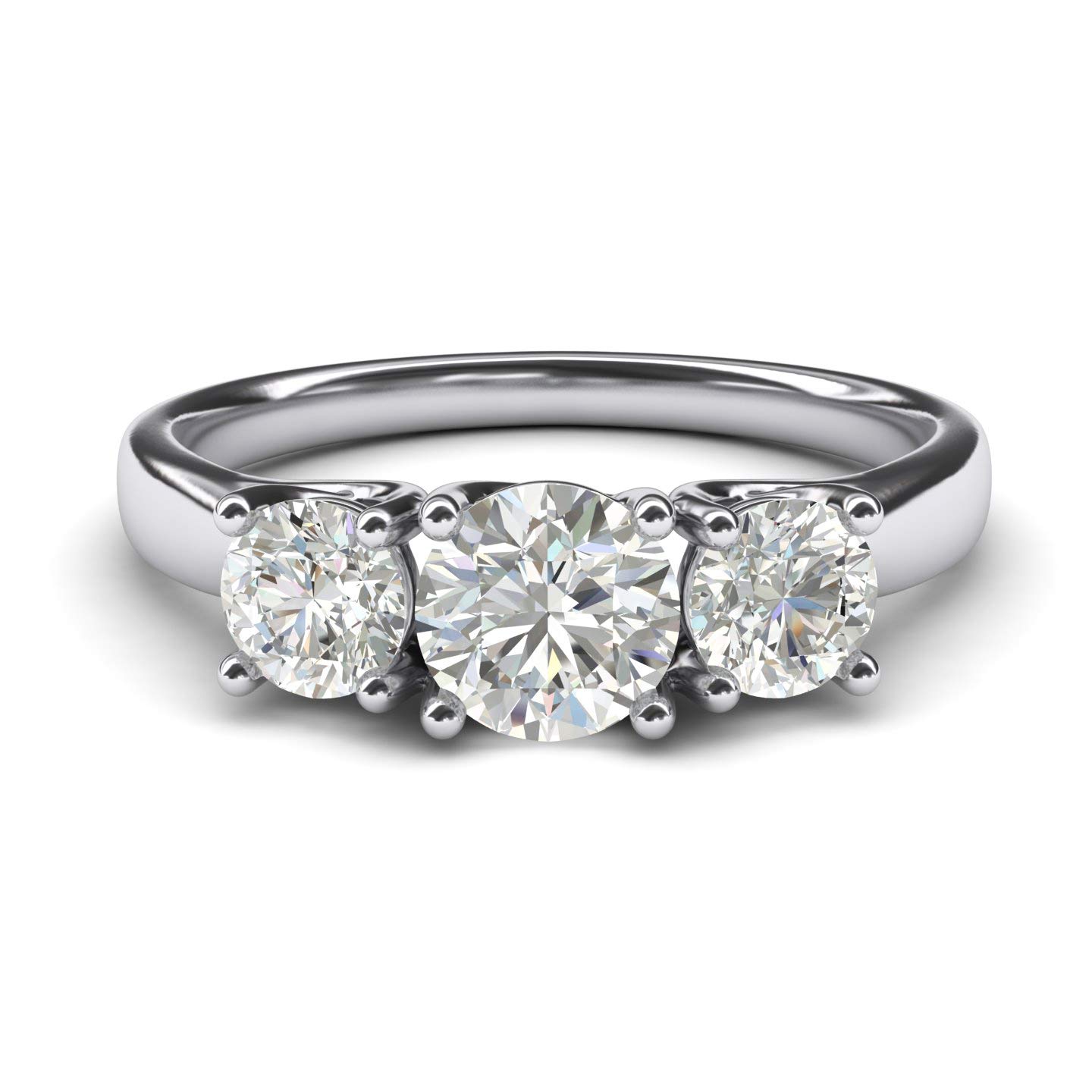 Genuine Moissanite 14k White Gold Three Stone Trellis Engagement Ring - 2.0ctw Simulated Diamond Promise Ring for Women | Perfect for Proposals, Anniversaries & Special Occasions